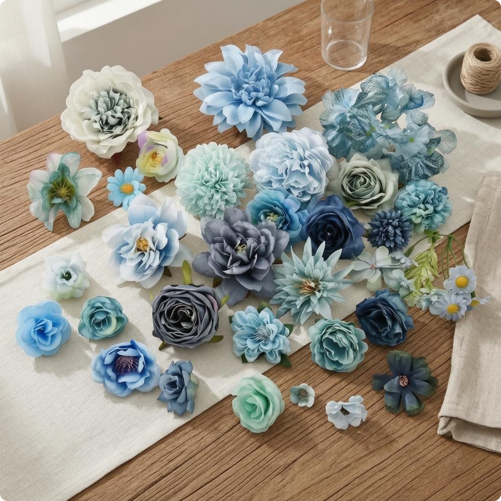 50 Pieces Faux Flower Heads Multi-Style Craft Decor Wedding Decoration