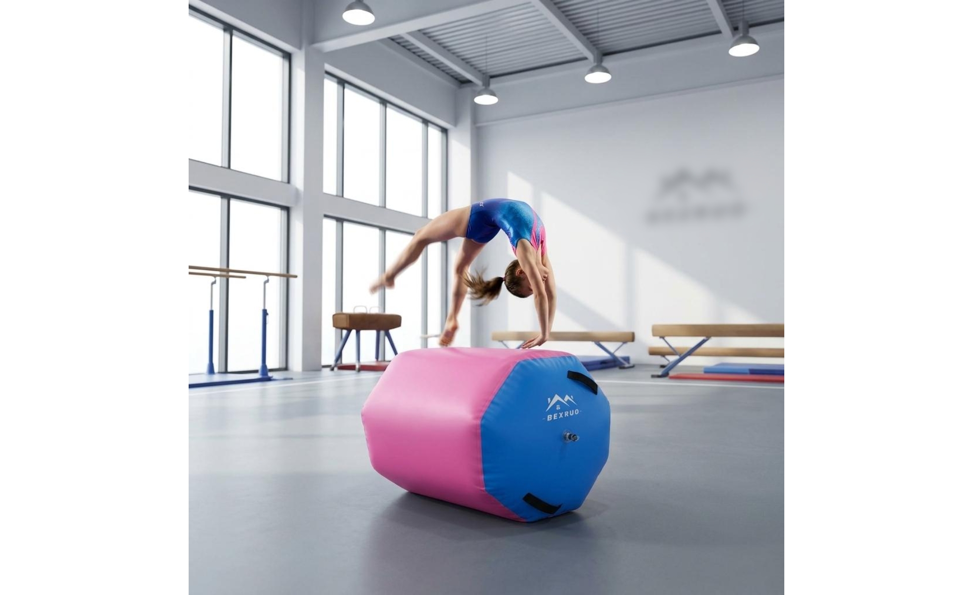Gymnastics Training Barrel Hand Pump Included Tumbling Barrel Rose and Blue