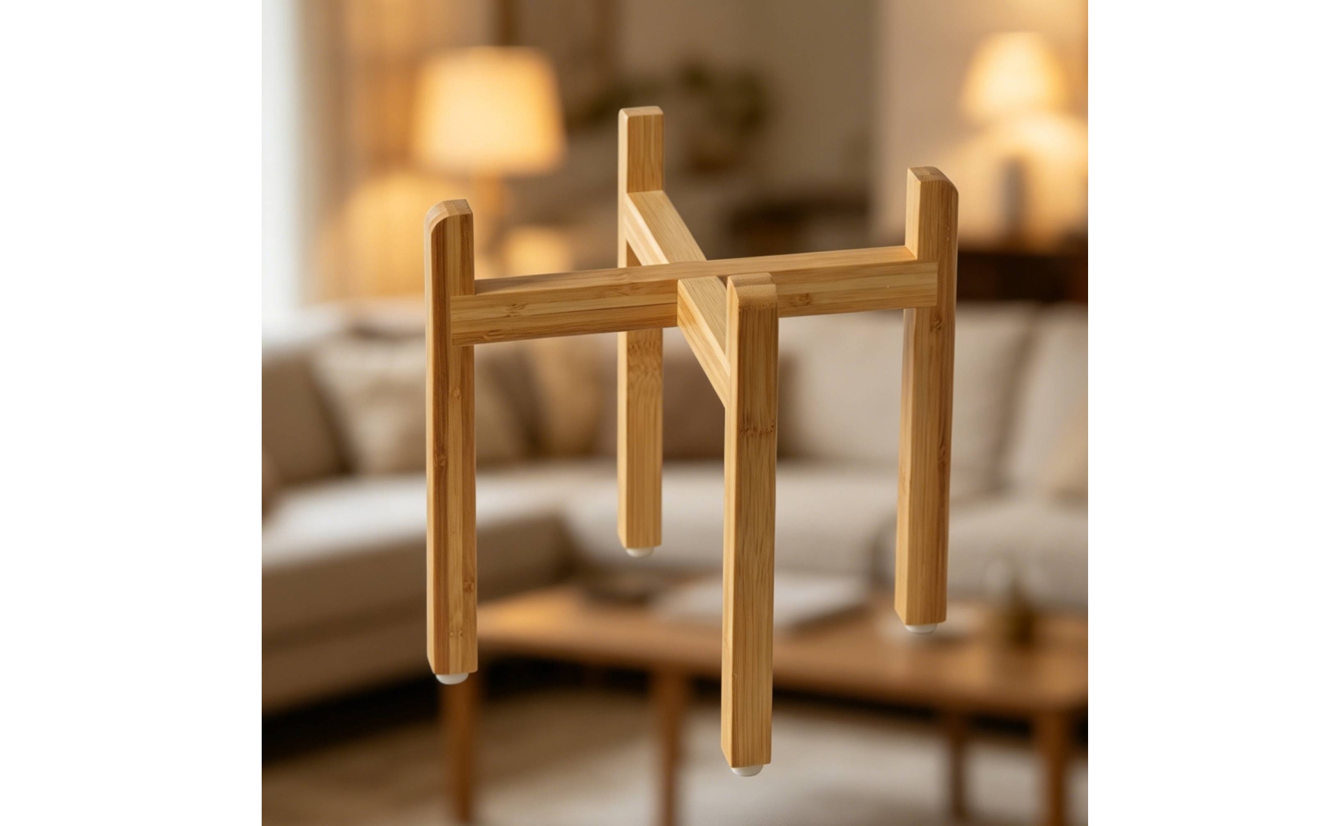 Cross-Brace Bowl Stand Bamboo Finish Wooden Pet Bowl Stand Unobstructed Design