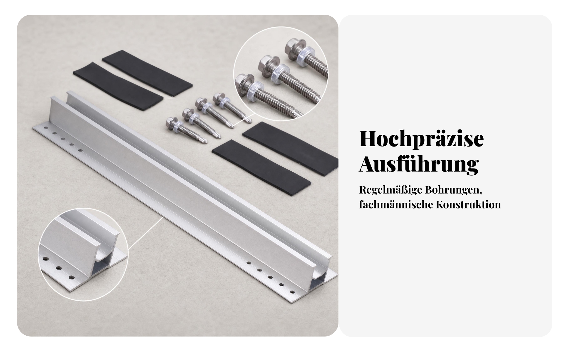 photovoltaik-minirail vorgebohrt solarmodul-schiene schutzpads