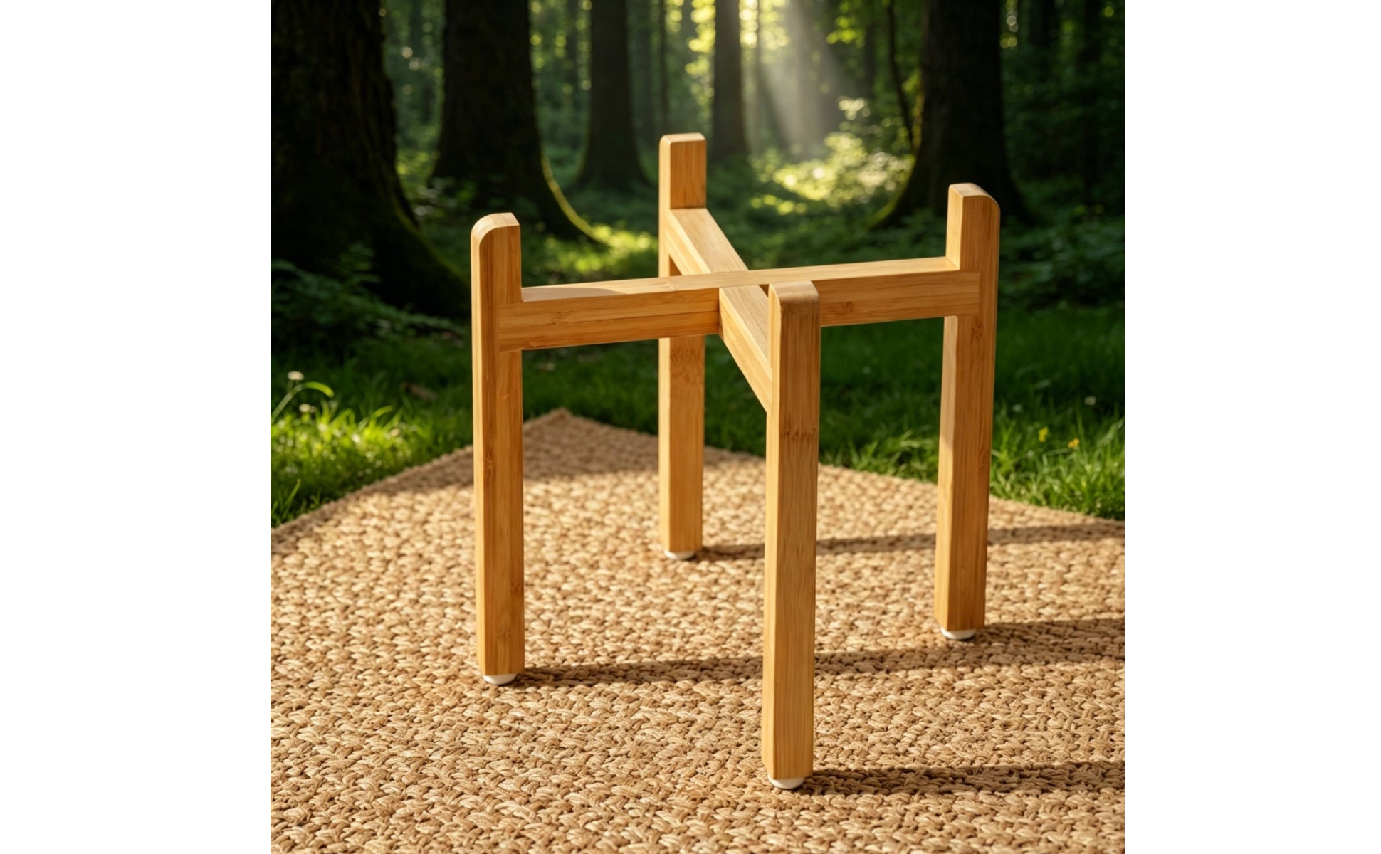 Cross-Brace Bowl Stand Bamboo Finish Wooden Pet Bowl Stand Unobstructed Design