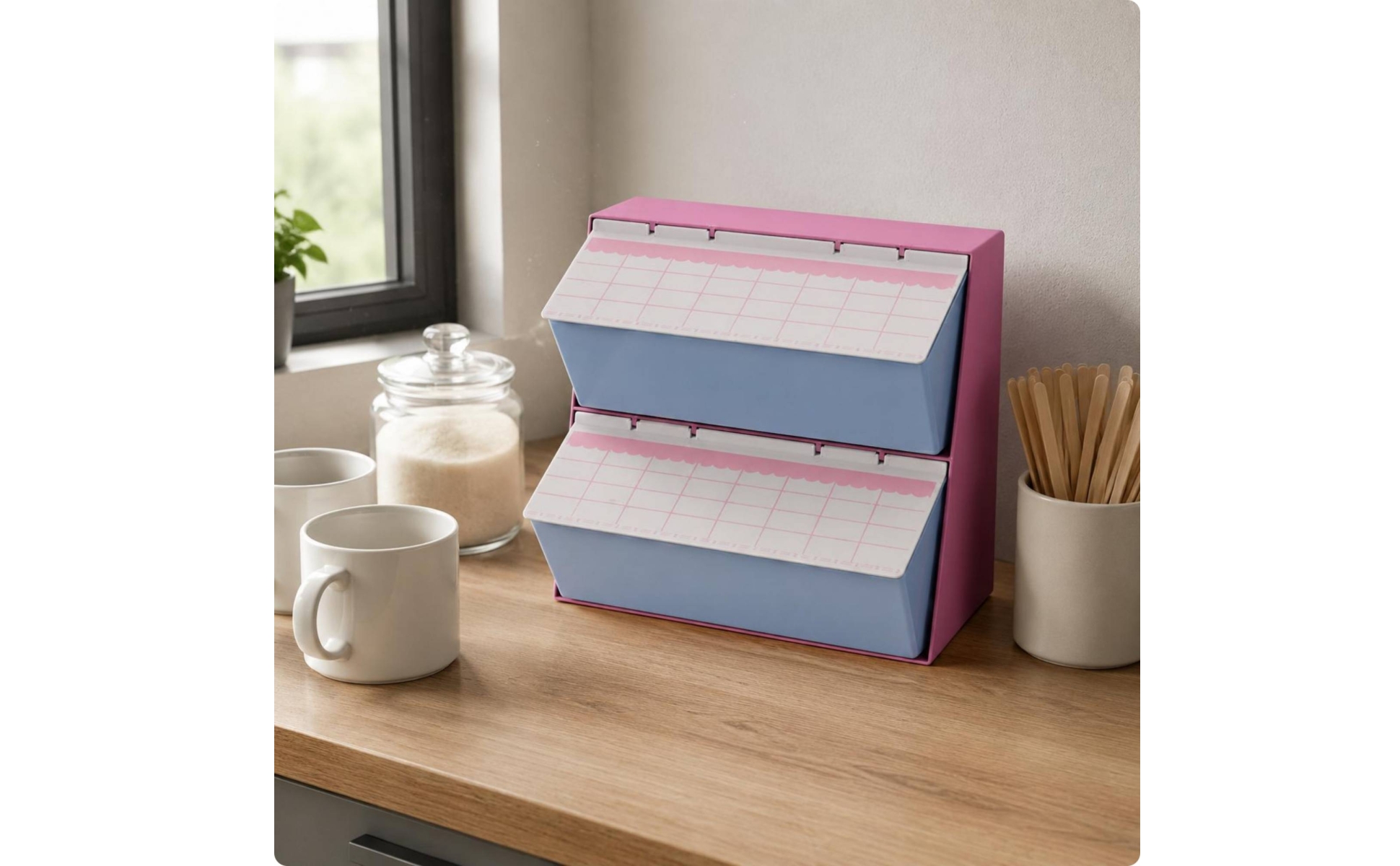 teebeutel-Aufbewahrungsbox mit klappfächern teebeutel-organizer transparent