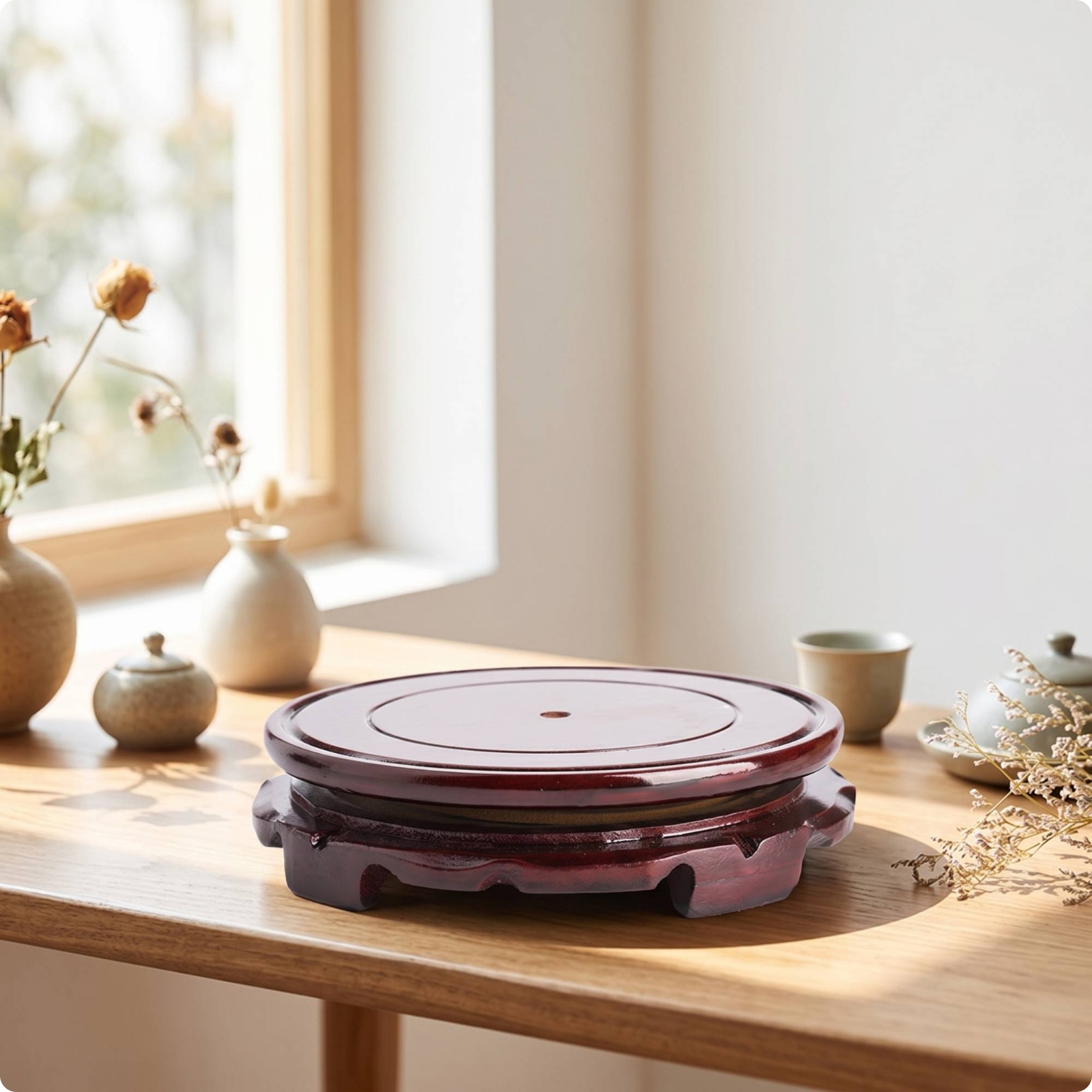 Wooden Turntable 360° Rotation Round Display Base Compact Size