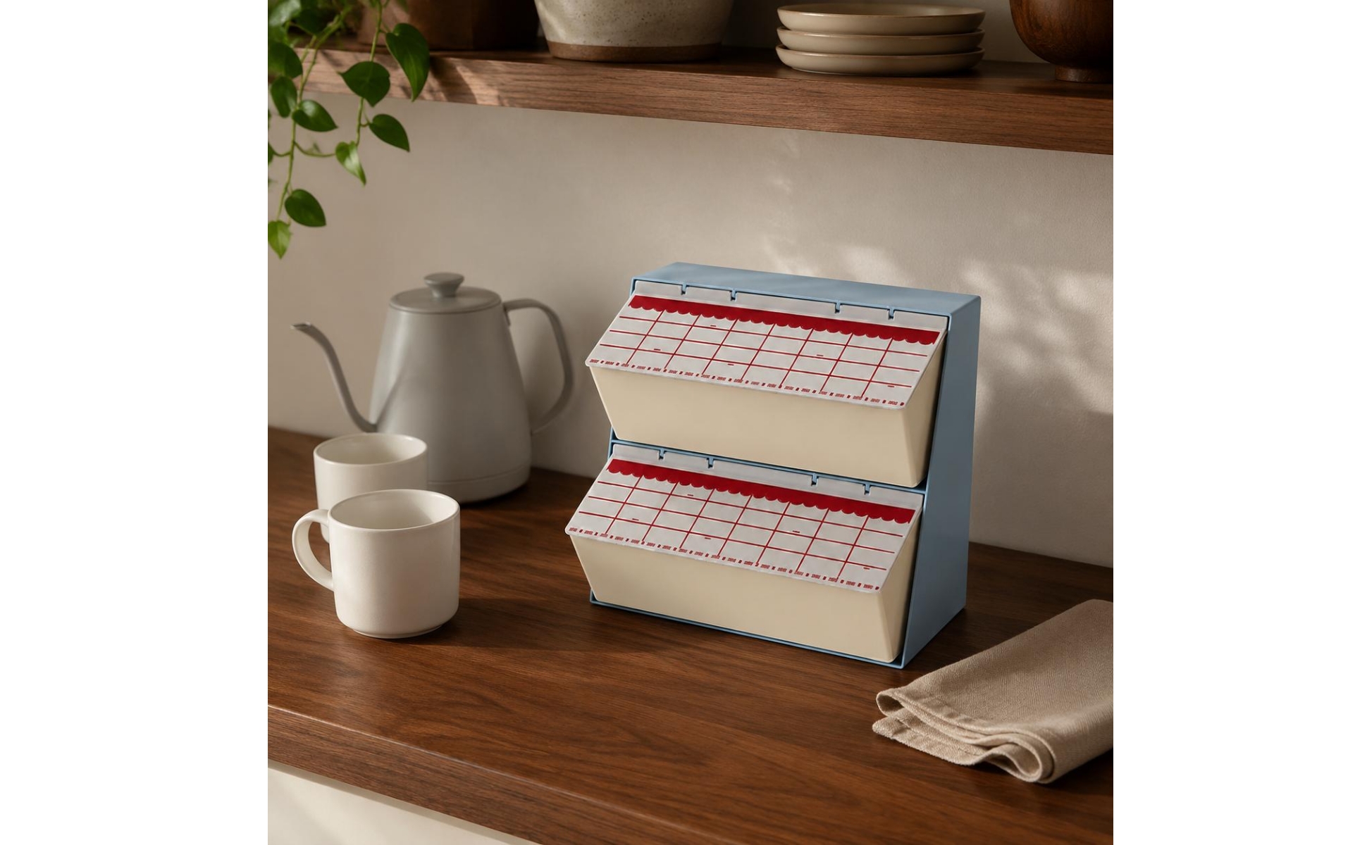 teebeutel-Aufbewahrungsbox mit klappfächern teebeutel-organizer transparent