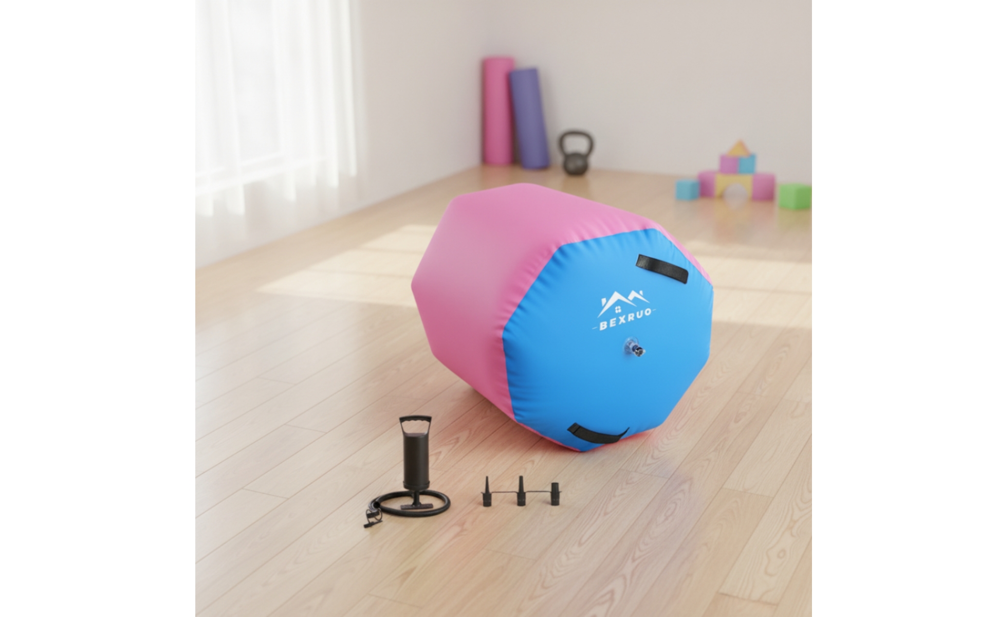 Gymnastics Training Barrel Hand Pump Included Tumbling Barrel Rose and Blue