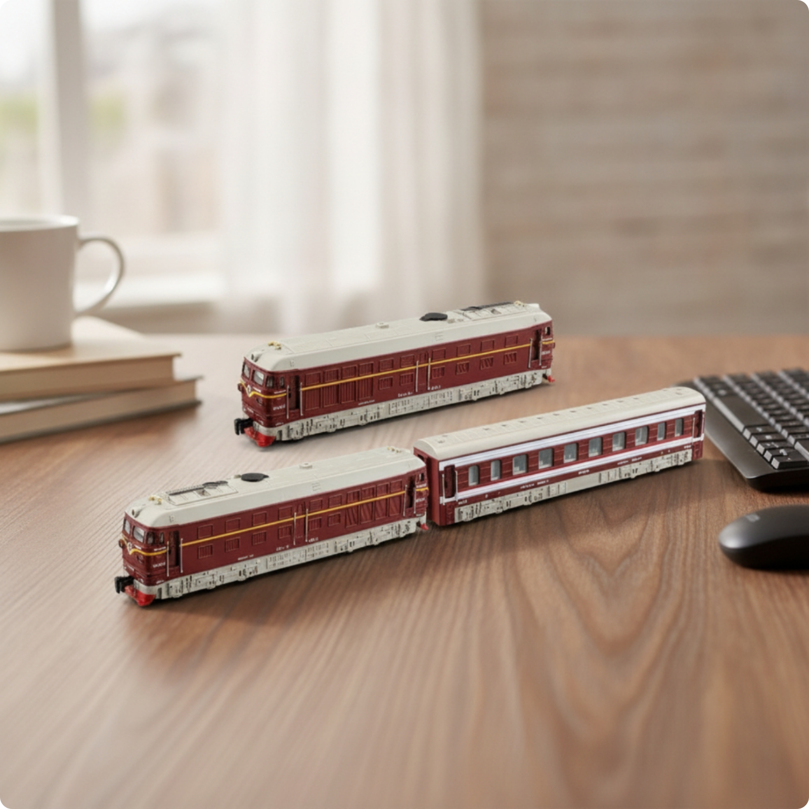 3 Pieces Alloy Train Model Working Lights Plaything Printed Side Panels