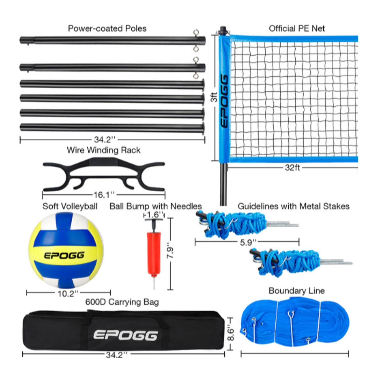 Outdoor Volleyball Court Set Carrying Bag Sports Equipment Boundary Line Ropes