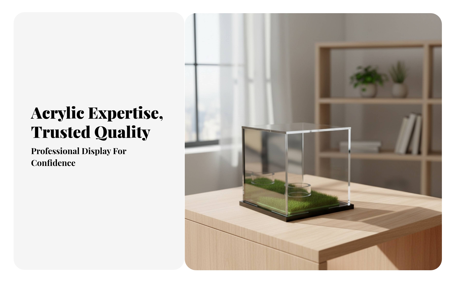 Grass-Lined Display Case Black Base Acrylic Display Case Mirrored Finish