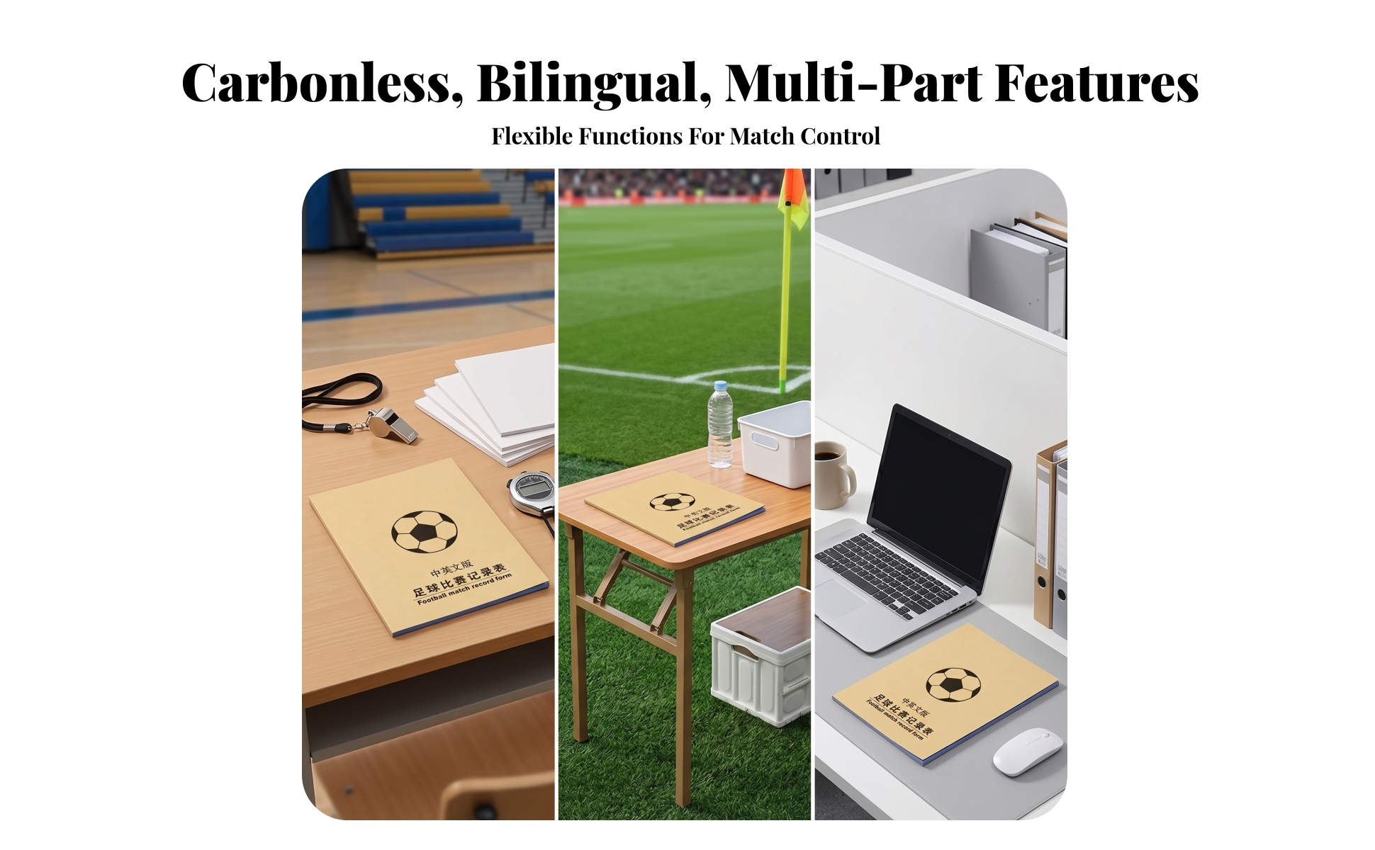 Football Match Log Book 3-Part Copies Soccer Scorebook Bilingual