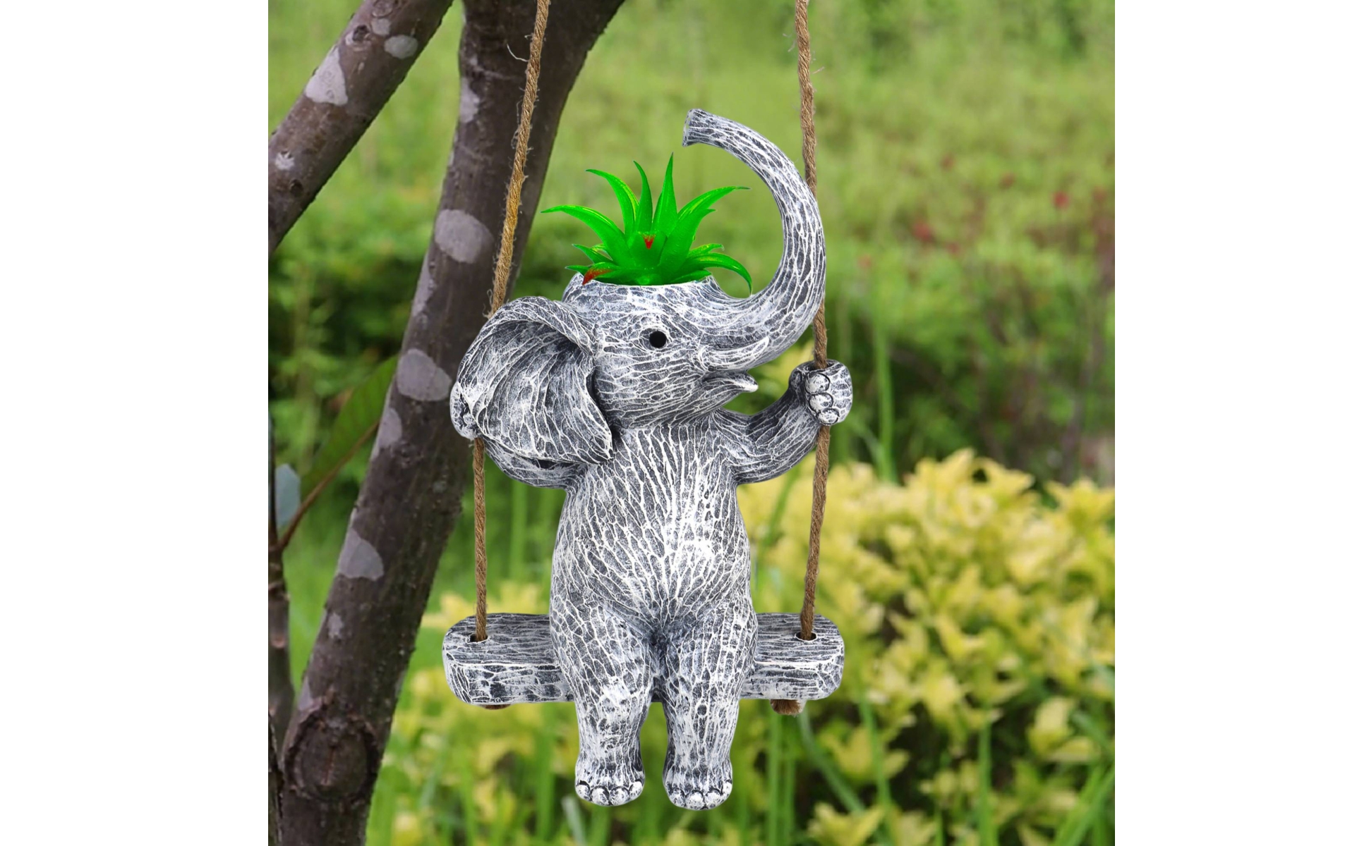 Cache-Pot Éléphant Suspendu Effet Pierre Planteur Éléphant Trou de Drainage
