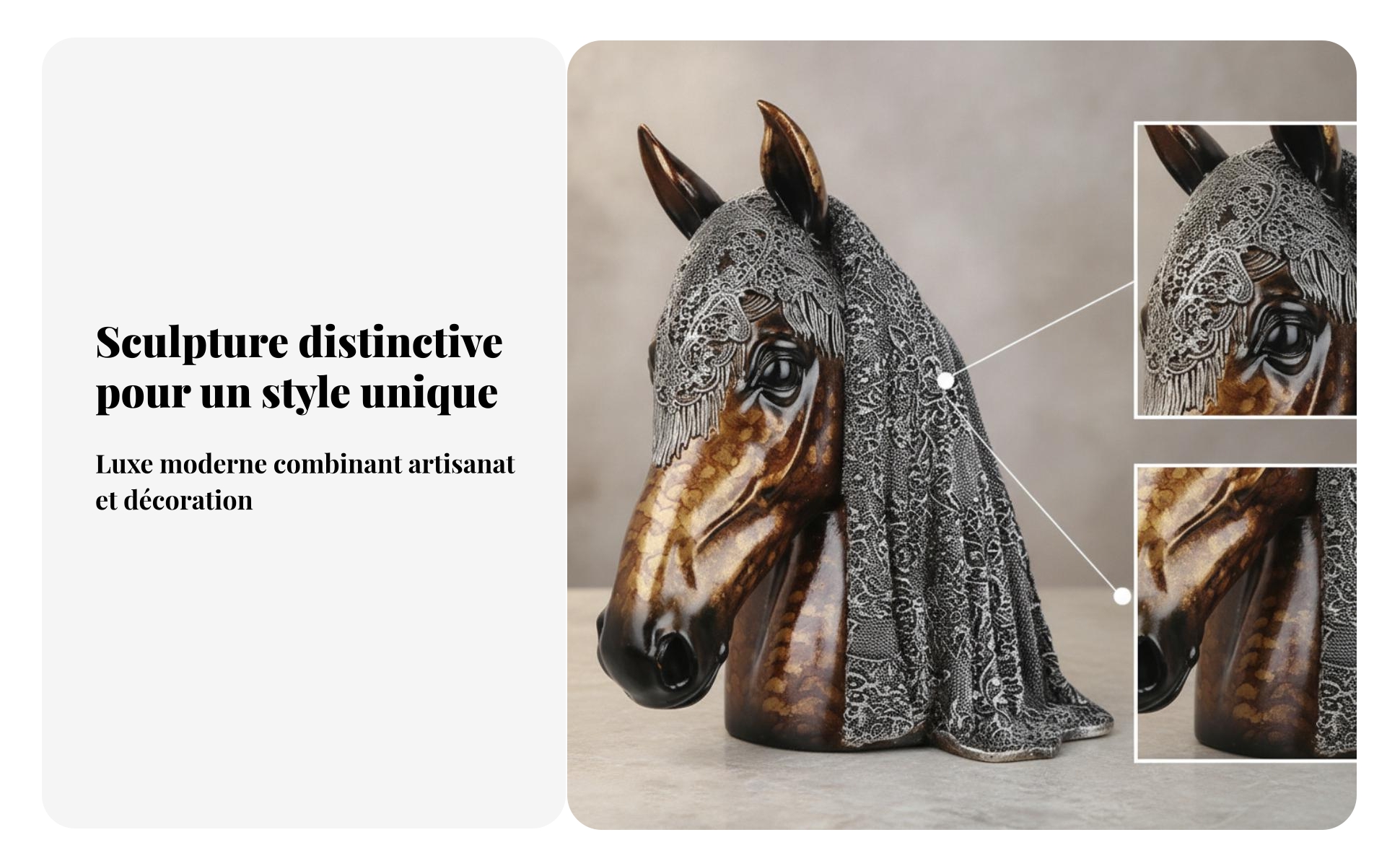 Tête de Cheval En Résine Texture Dentelle Sculpture Tête de Cheval Effet Drapé