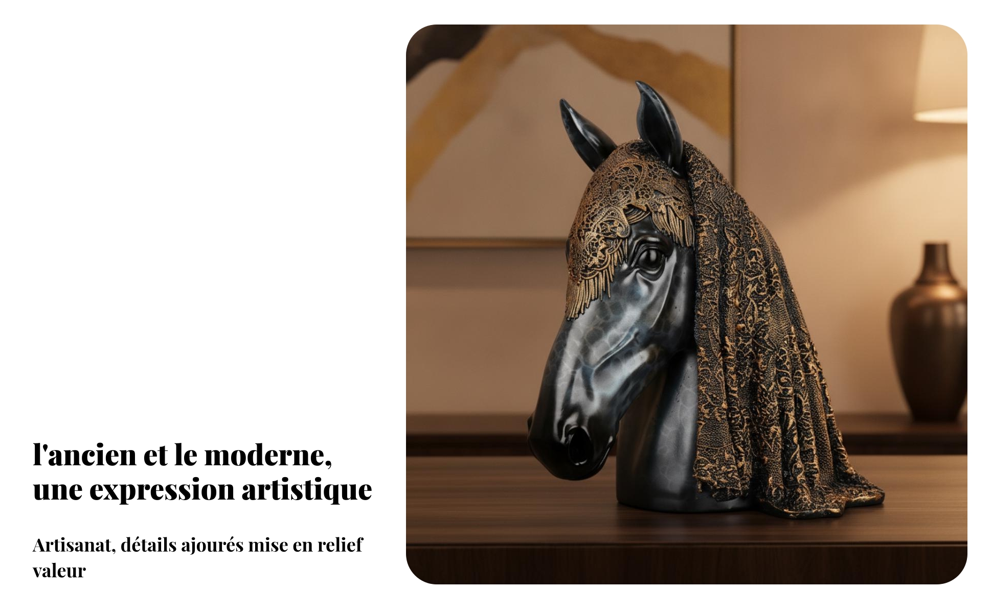 Tête de Cheval En Résine Texture Dentelle Sculpture Tête de Cheval Effet Drapé
