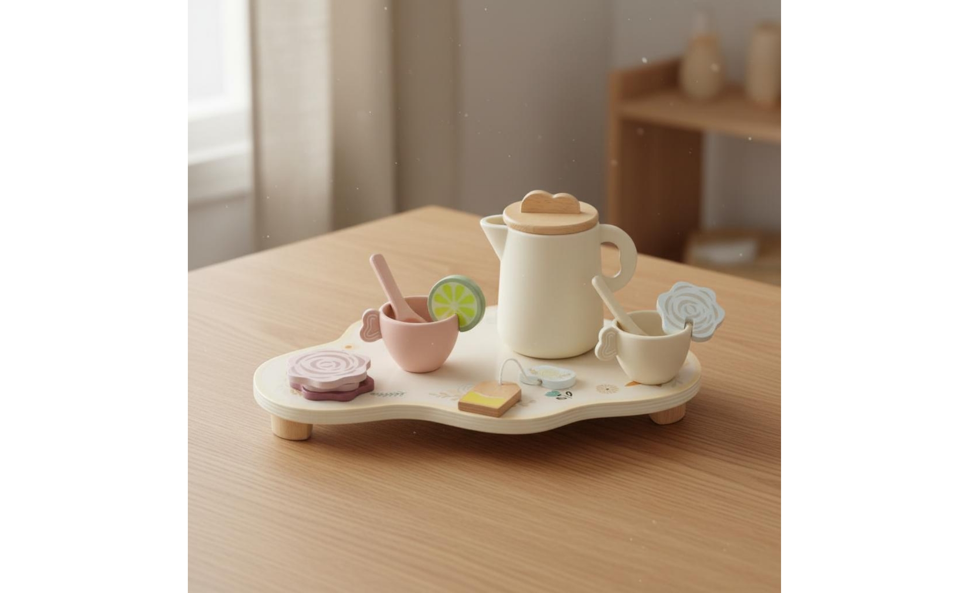 Set da Tè in Legno Educativo Set da Tè Finto in Legno senza per Bambini
