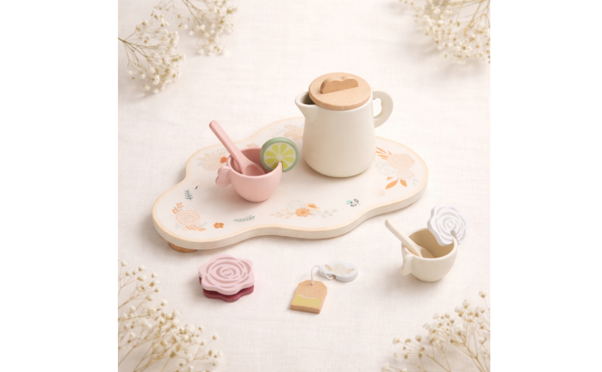Set da Tè in Legno Educativo Set da Tè Finto in Legno senza per Bambini