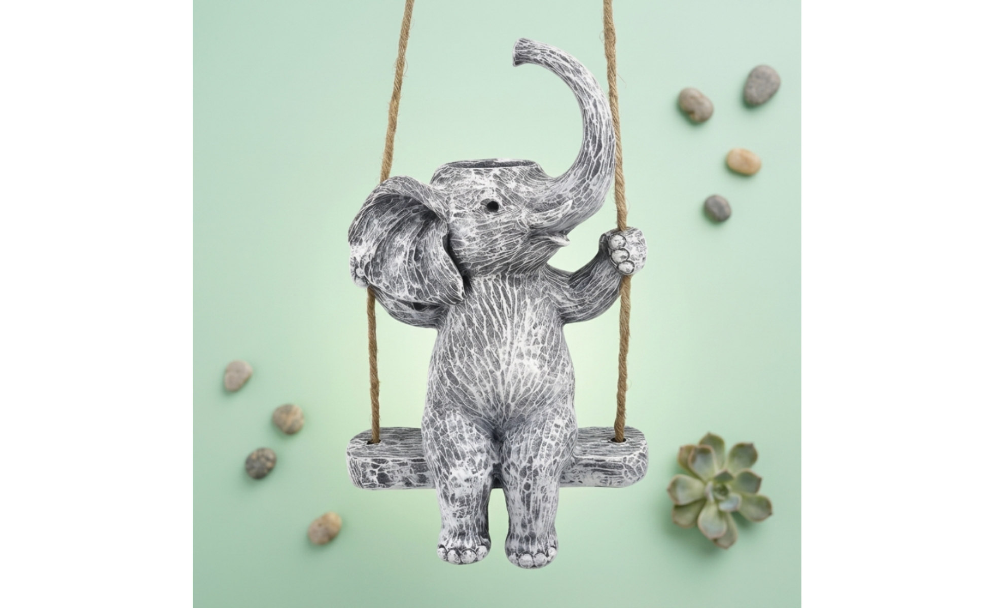 Cache-Pot Éléphant Suspendu Effet Pierre Planteur Éléphant Trou de Drainage