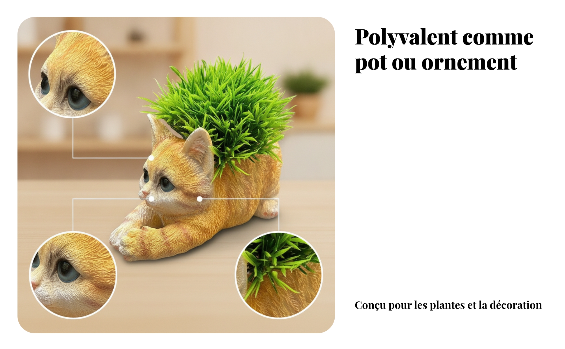 Jardinière Chat Allongé Résine Ornement Chat Couché Aspect Réaliste pour Jardin