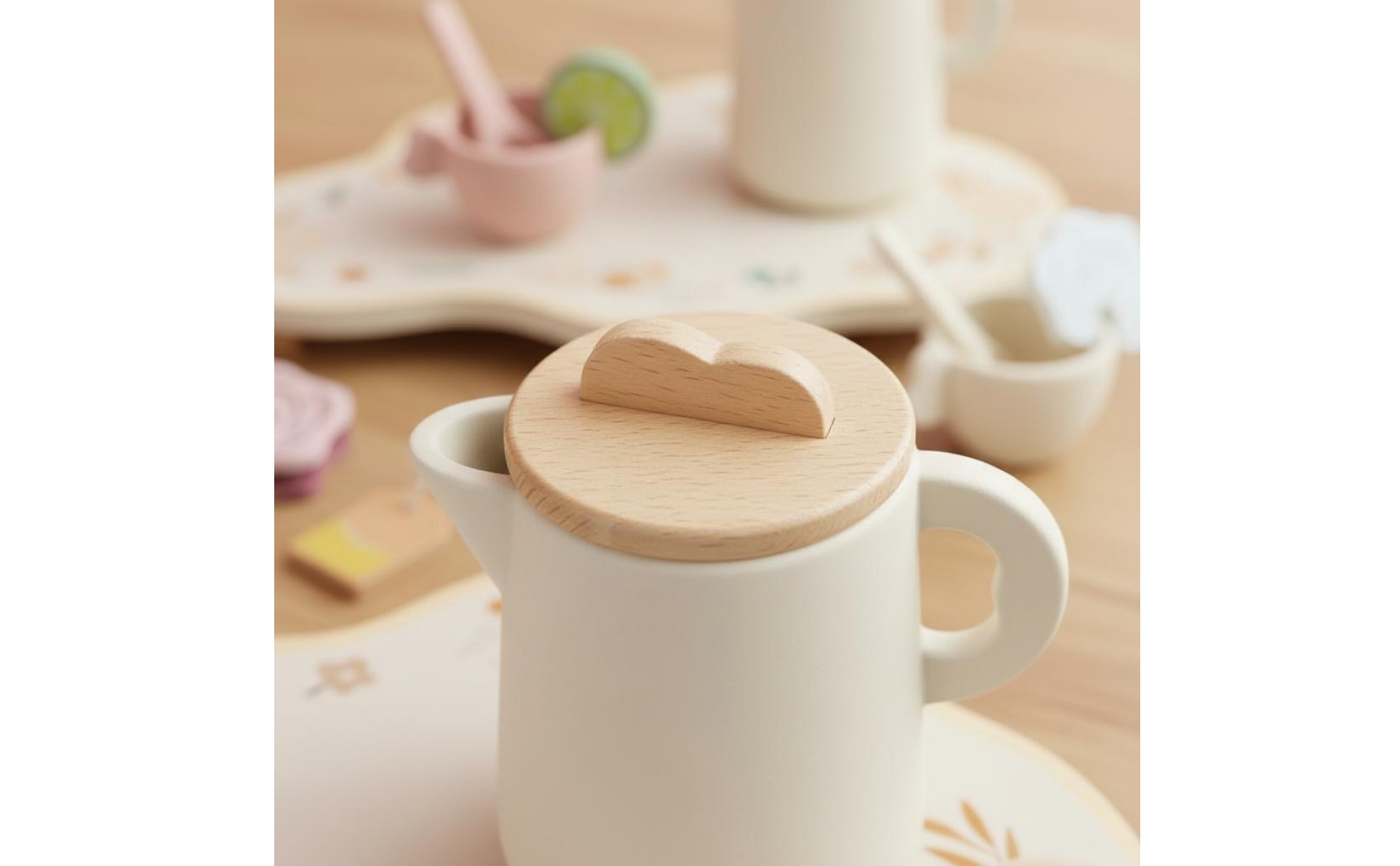 Set da Tè in Legno Educativo Set da Tè Finto in Legno senza per Bambini