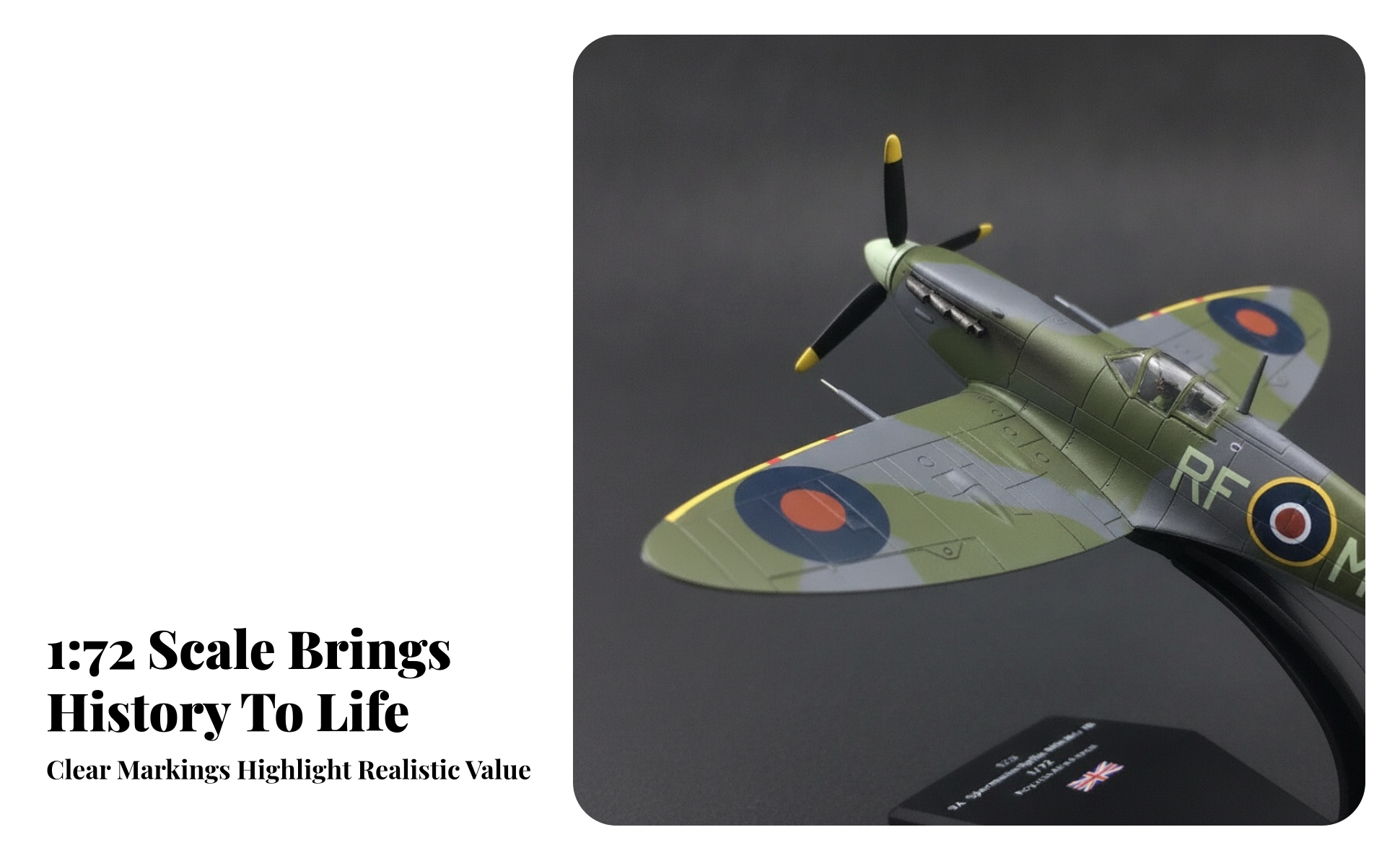 Boxed Display Model Alloy and Plastic Spitfire Model Airplane Printed Markings