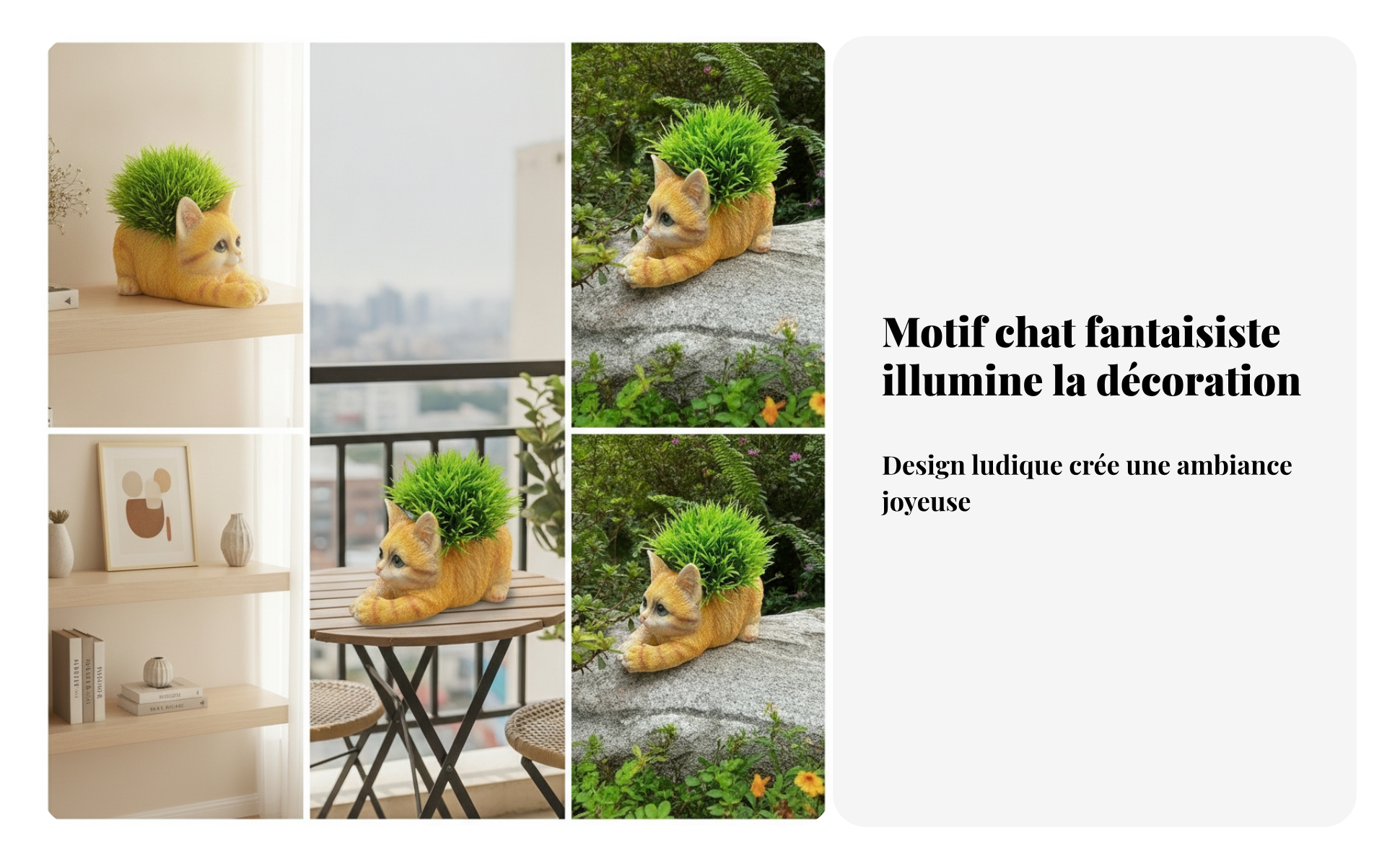 Jardinière Chat Allongé Résine Ornement Chat Couché Aspect Réaliste pour Jardin