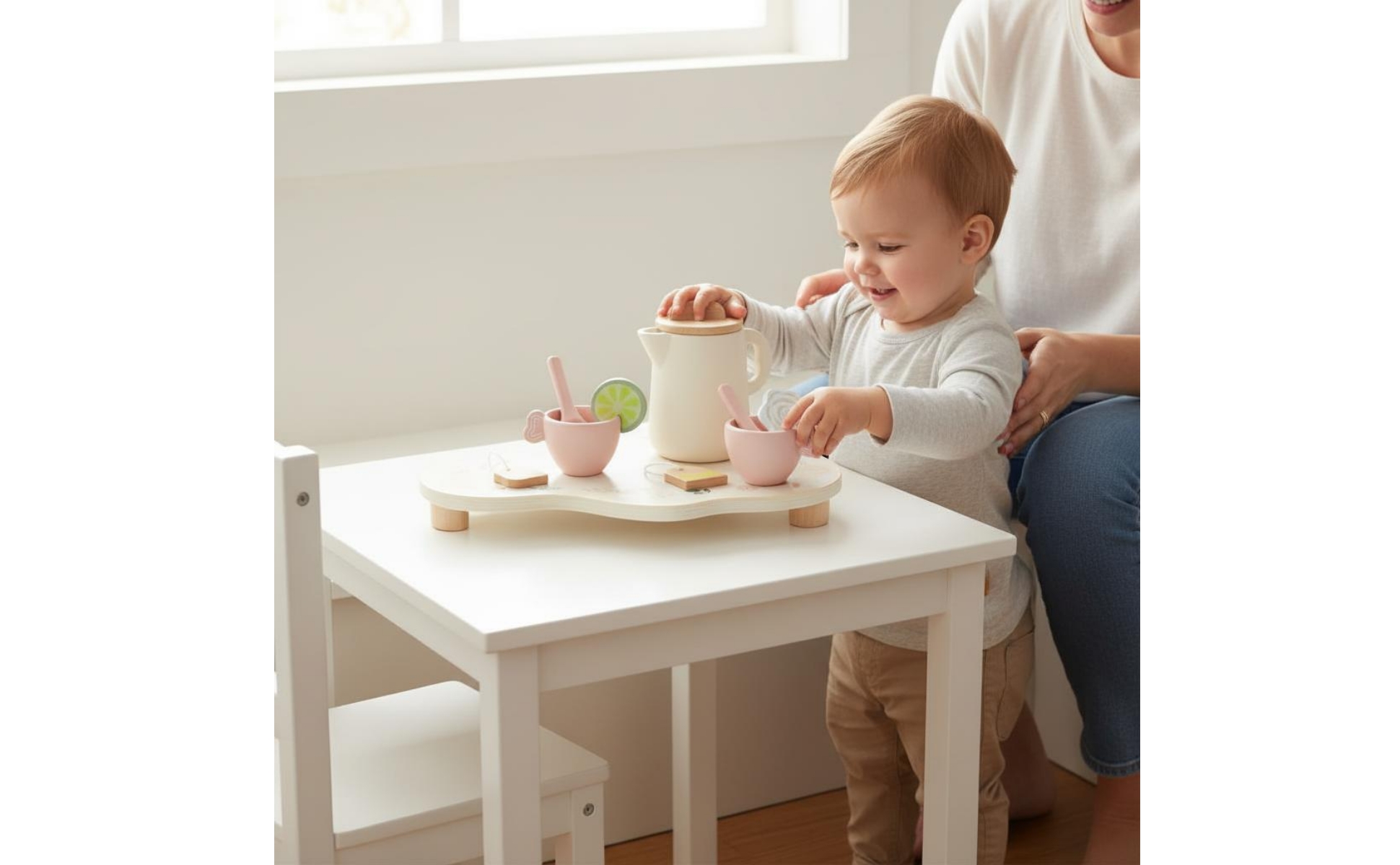 Set da Tè in Legno Educativo Set da Tè Finto in Legno senza per Bambini
