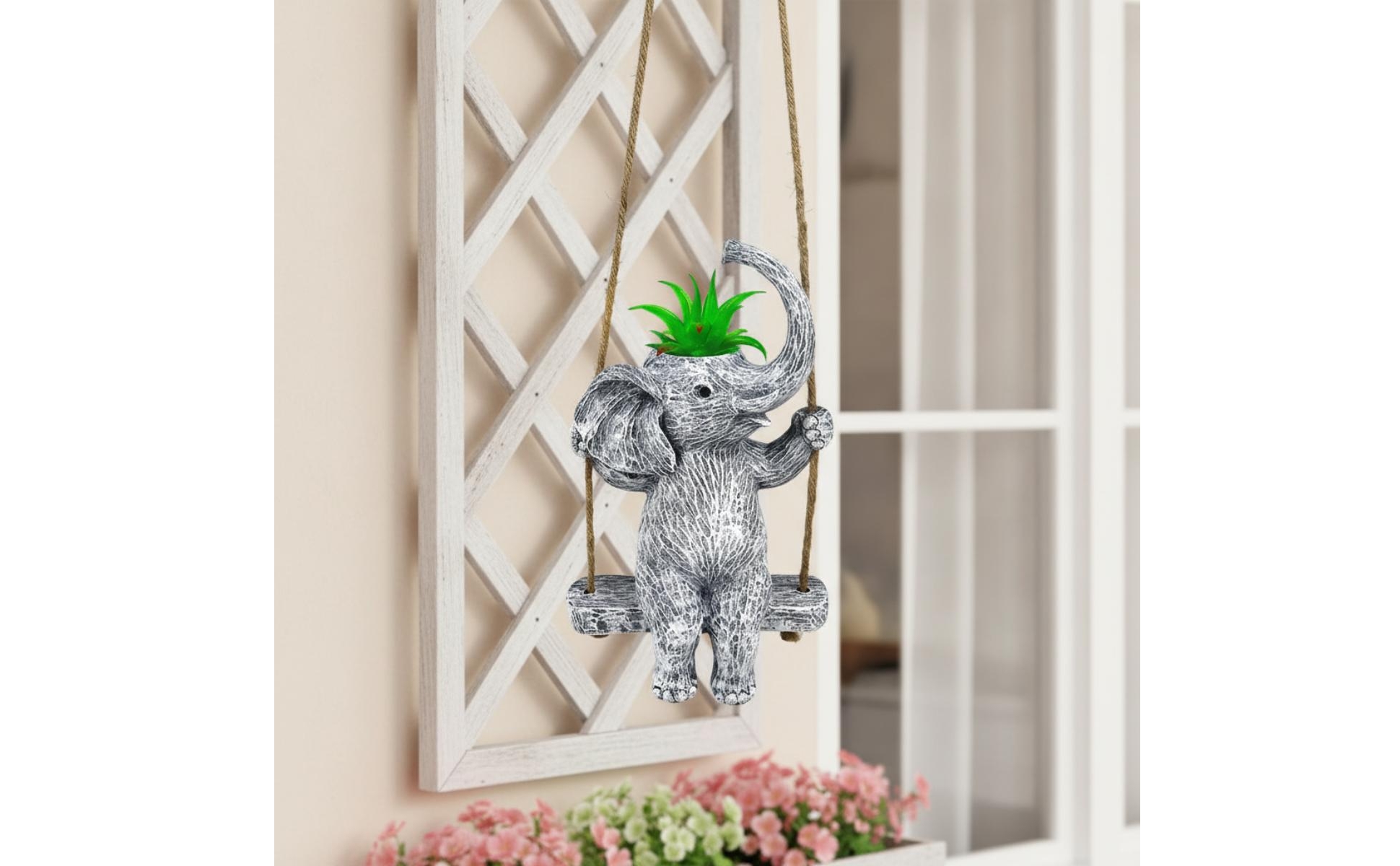 Cache-Pot Éléphant Suspendu Effet Pierre Planteur Éléphant Trou de Drainage