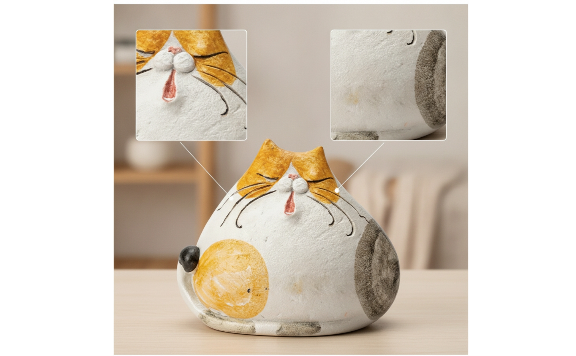 Figurine Chat En Céramique Texturé Figurine Chat Céramique Mat pour Étagère