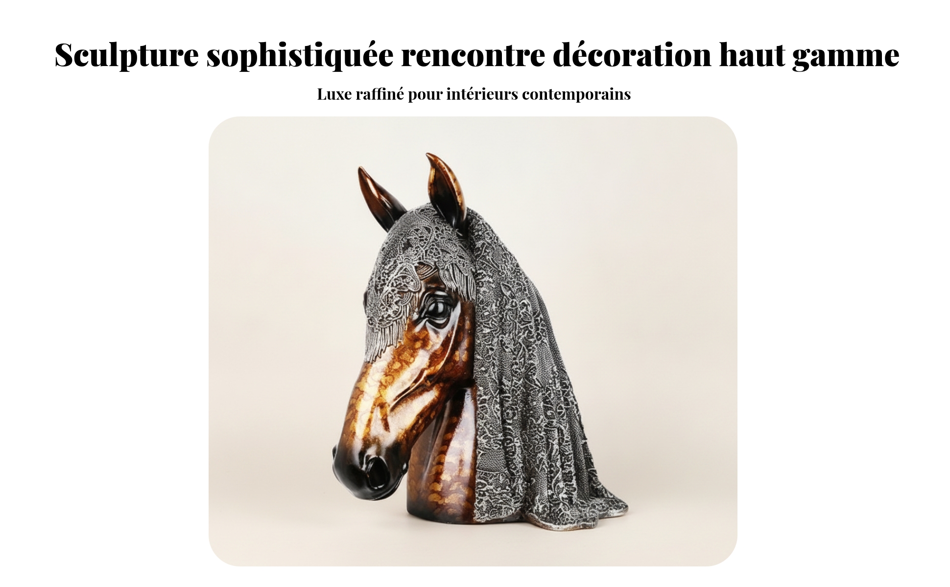 Tête de Cheval En Résine Texture Dentelle Sculpture Tête de Cheval Effet Drapé