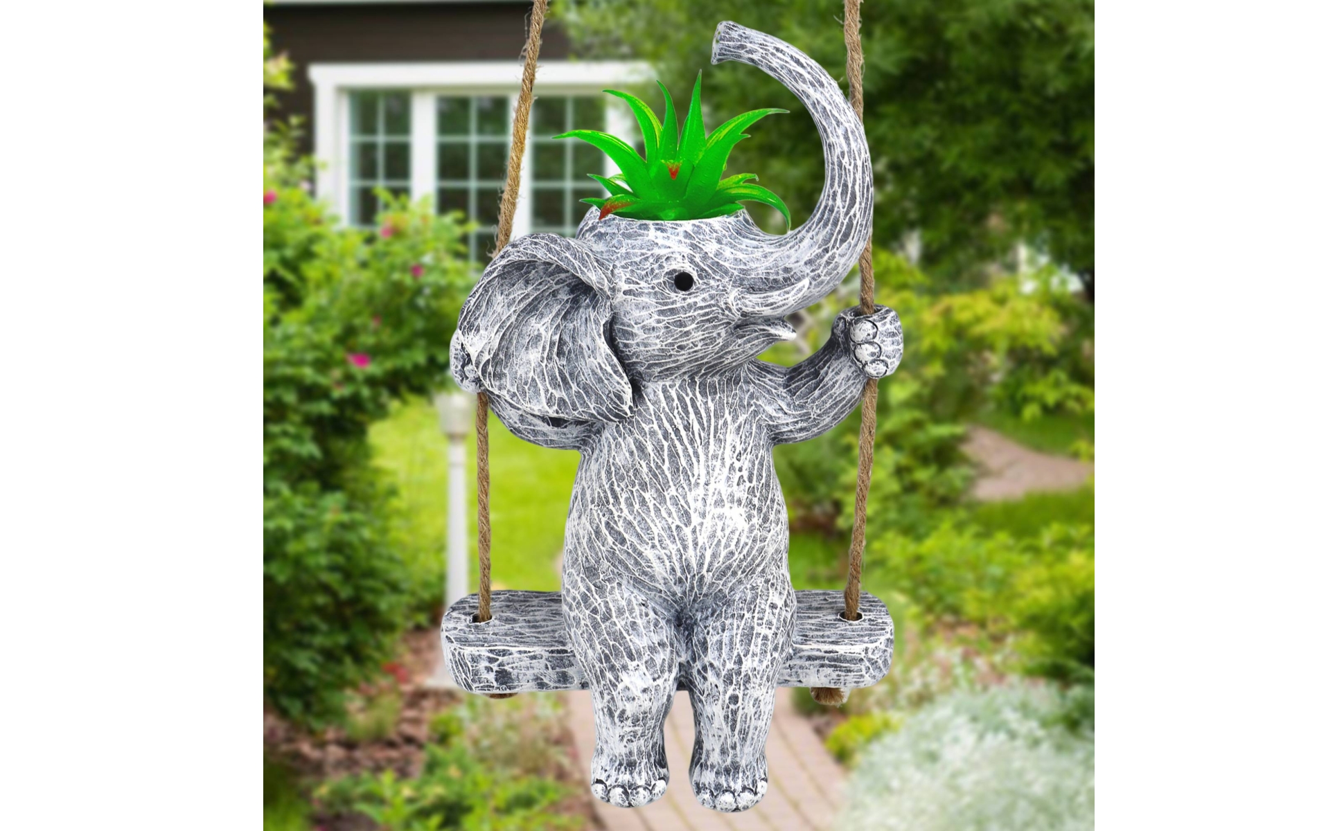 Cache-Pot Éléphant Suspendu Effet Pierre Planteur Éléphant Trou de Drainage