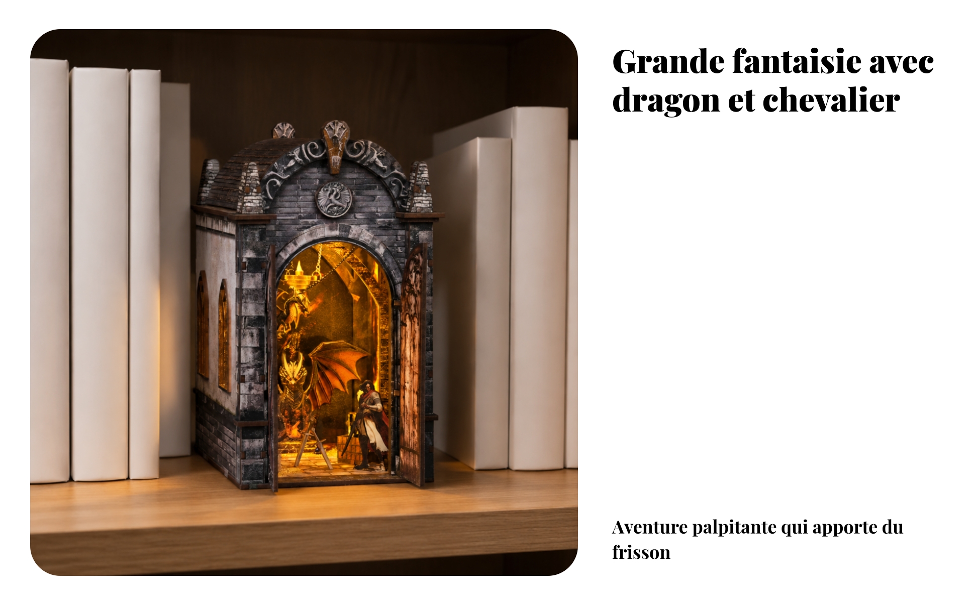 Maquette Book Nook Lumineuse à Assembler Angle Livre Dragon 130 Pièces