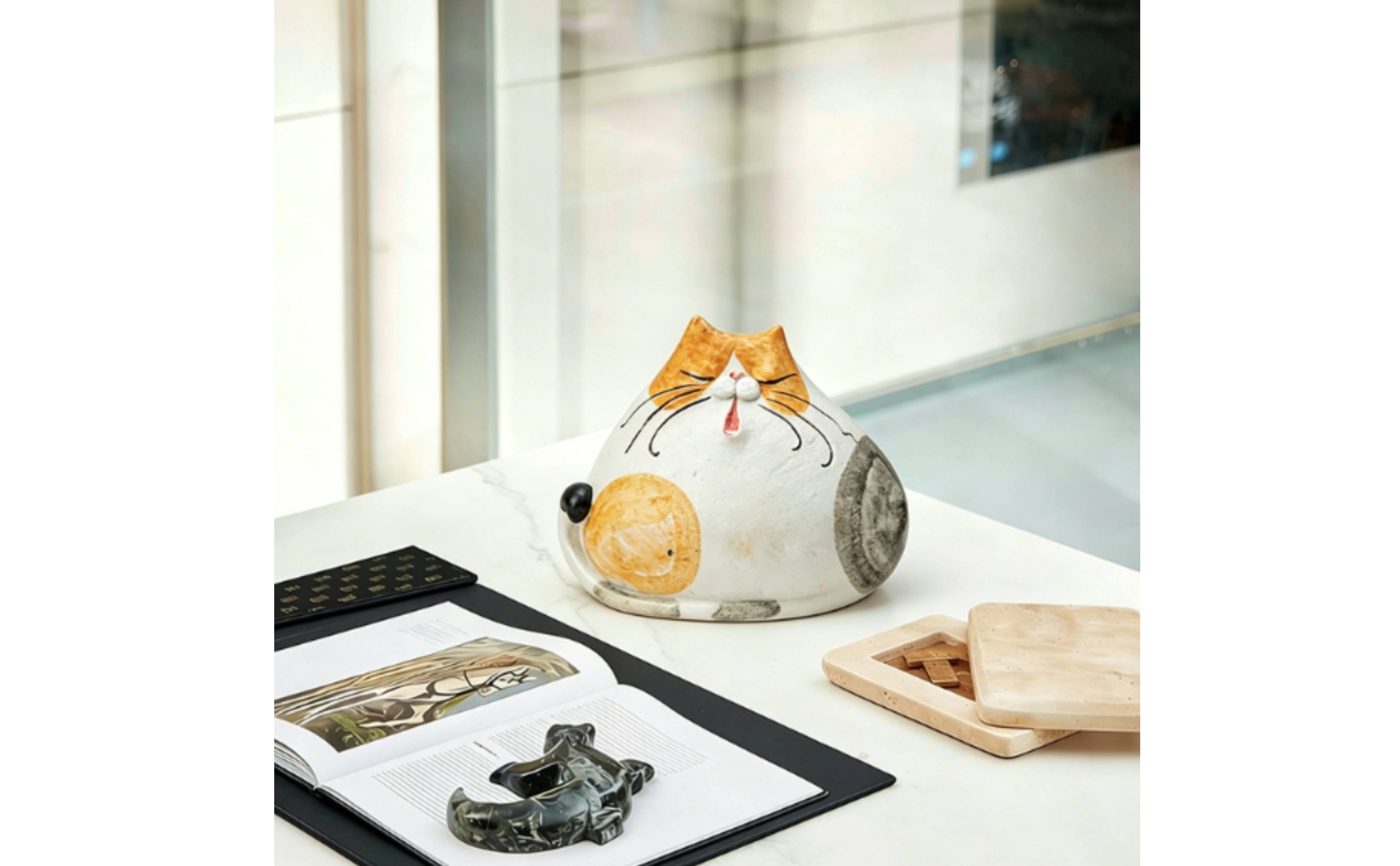 Figurine Chat En Céramique Texturé Figurine Chat Céramique Mat pour Étagère