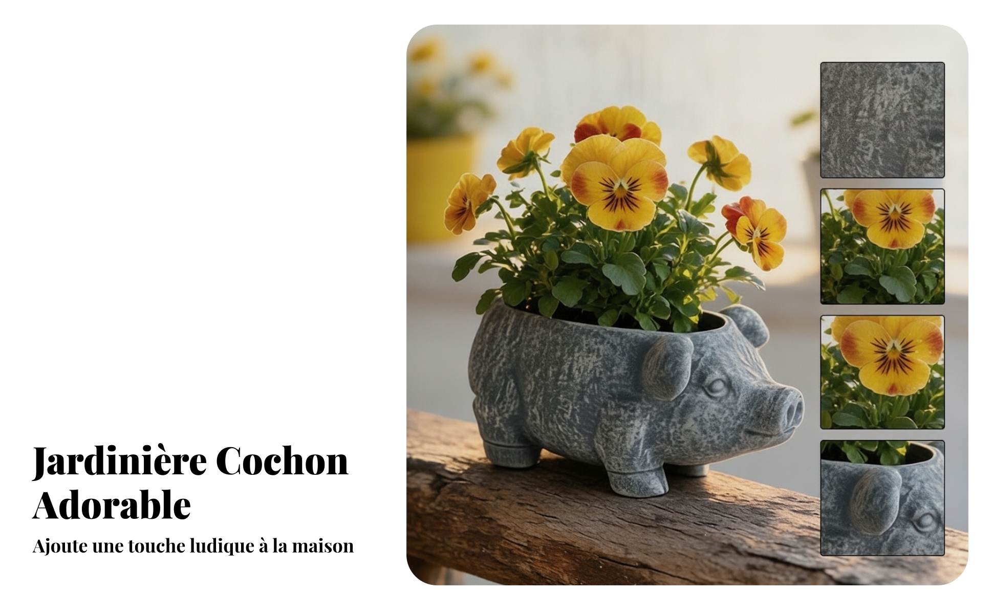 Pot de Fleurs Cochon Fausse Pierre Jardinière Cochon Surface Texturée