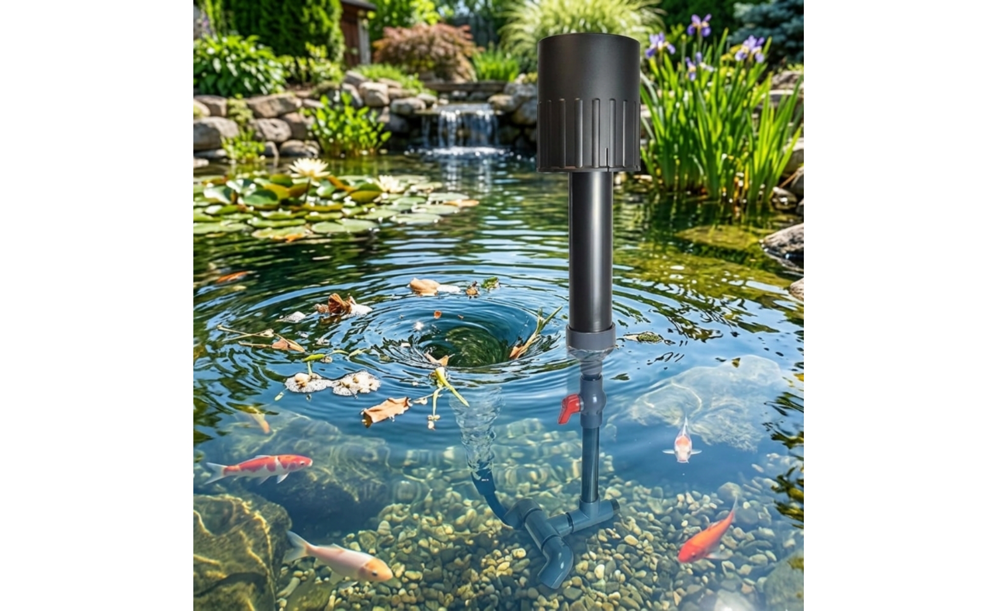 Pond Surface Skimmer Auto-Leveling Floating Pond Skimmer Built-in Filter Basket
