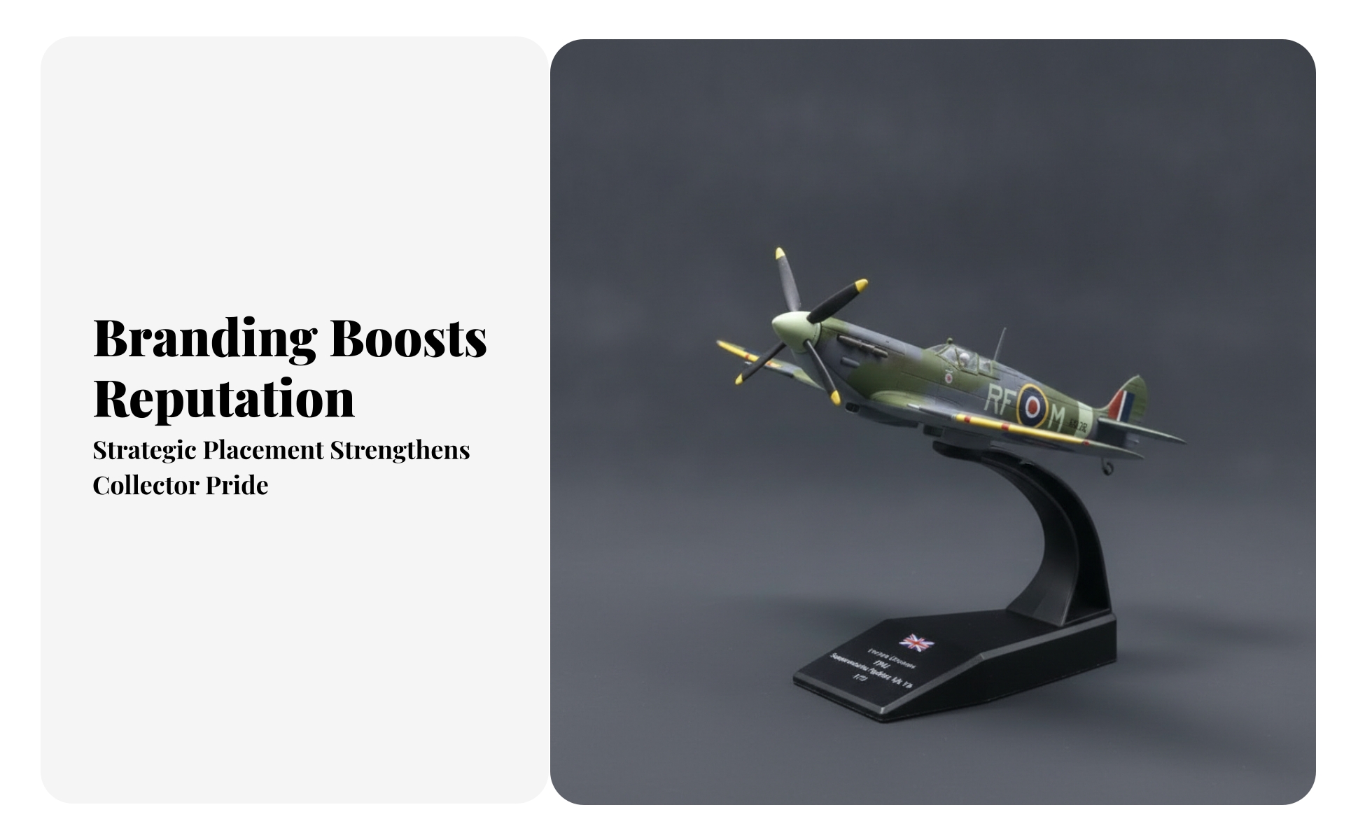 Boxed Display Model Alloy and Plastic Spitfire Model Airplane Printed Markings