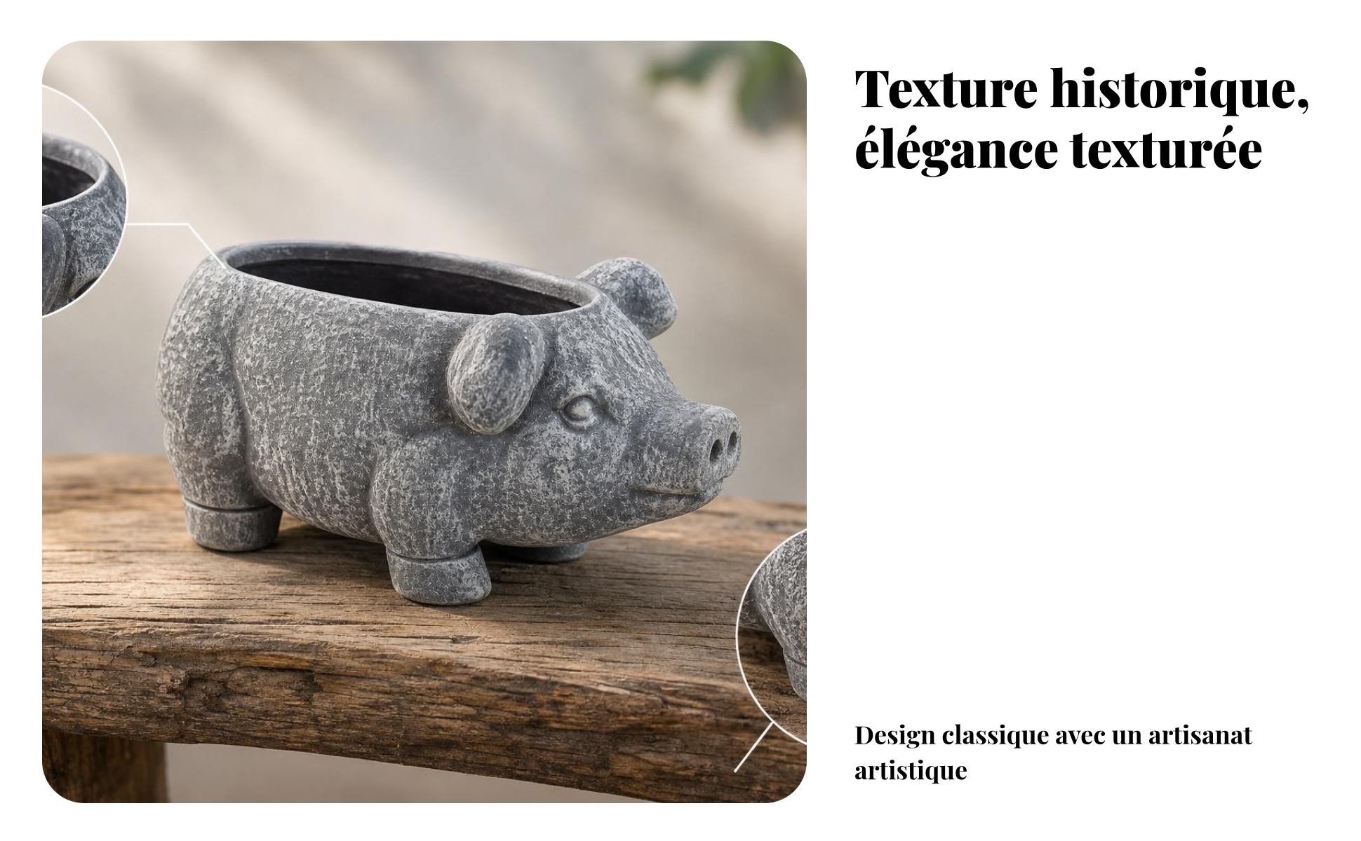 Pot de Fleurs Cochon Fausse Pierre Jardinière Cochon Surface Texturée