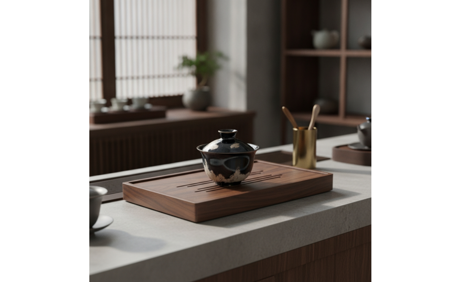 Lidded Gaiwan Crackle Pattern Gaiwan Tea Bowl Dark Finish