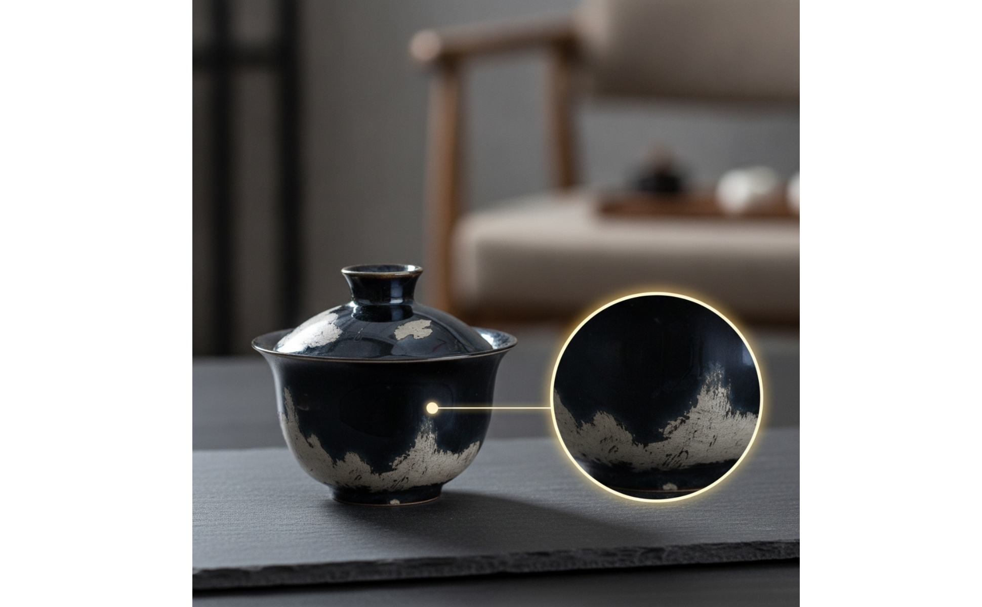 Lidded Gaiwan Crackle Pattern Gaiwan Tea Bowl Dark Finish