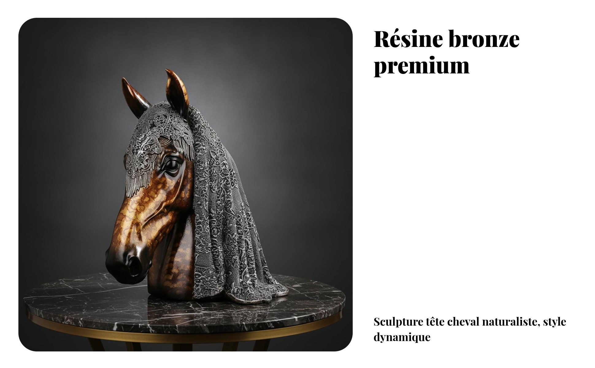 Tête de Cheval En Résine Texture Dentelle Sculpture Tête de Cheval Effet Drapé
