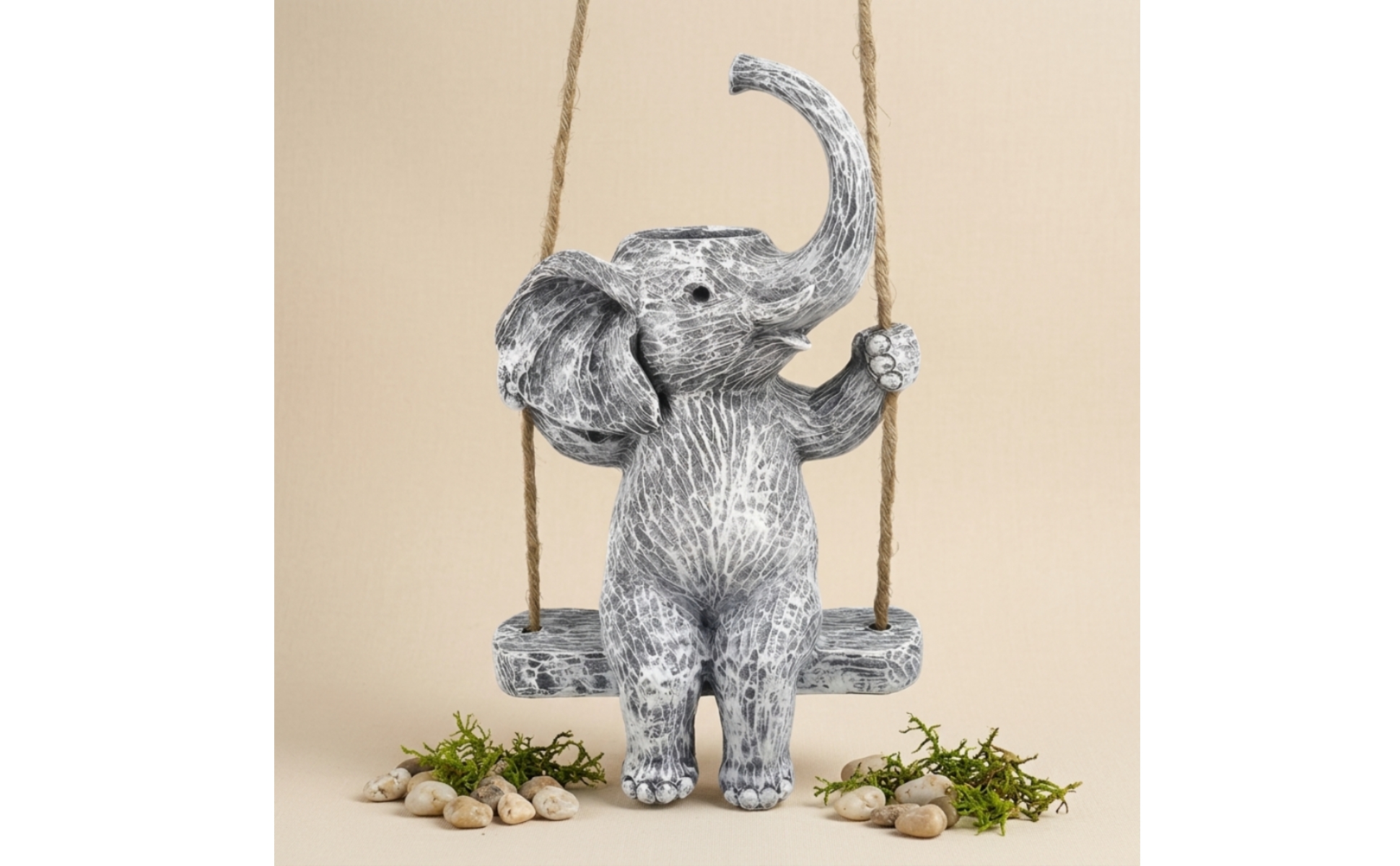 Cache-Pot Éléphant Suspendu Effet Pierre Planteur Éléphant Trou de Drainage