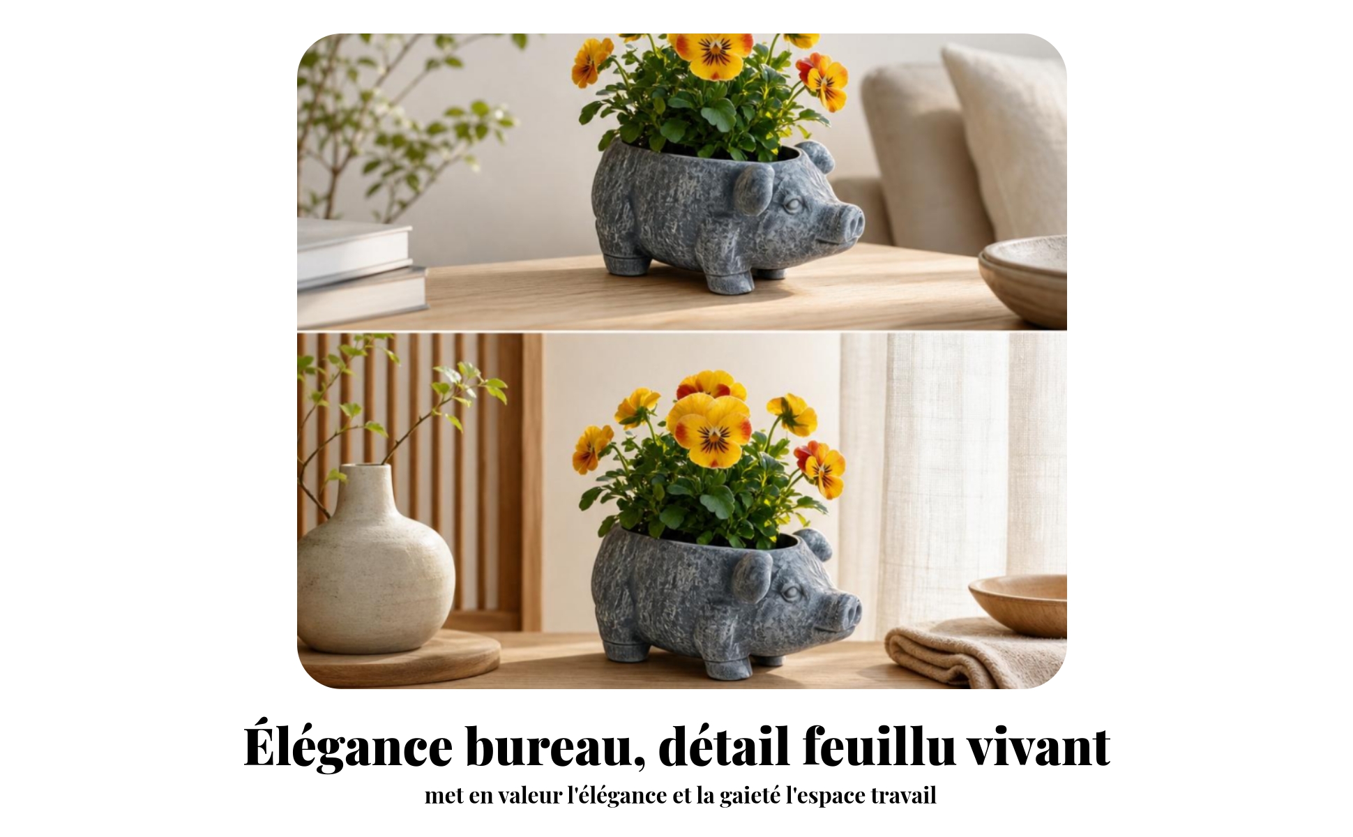 Pot de Fleurs Cochon Fausse Pierre Jardinière Cochon Surface Texturée
