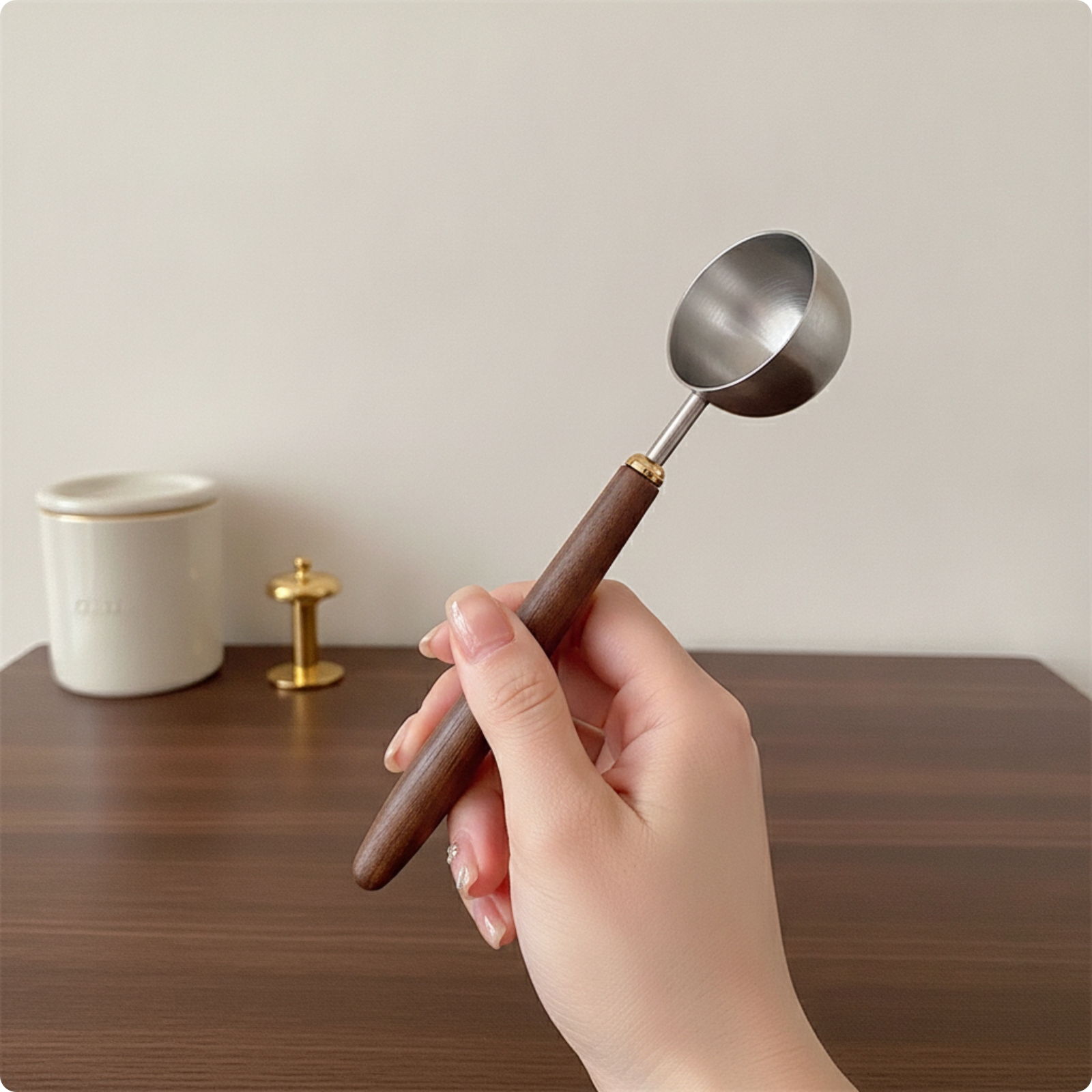 Coffee Scoop Two-Material Walnut Handle Coffee Scoop Easy to Clean