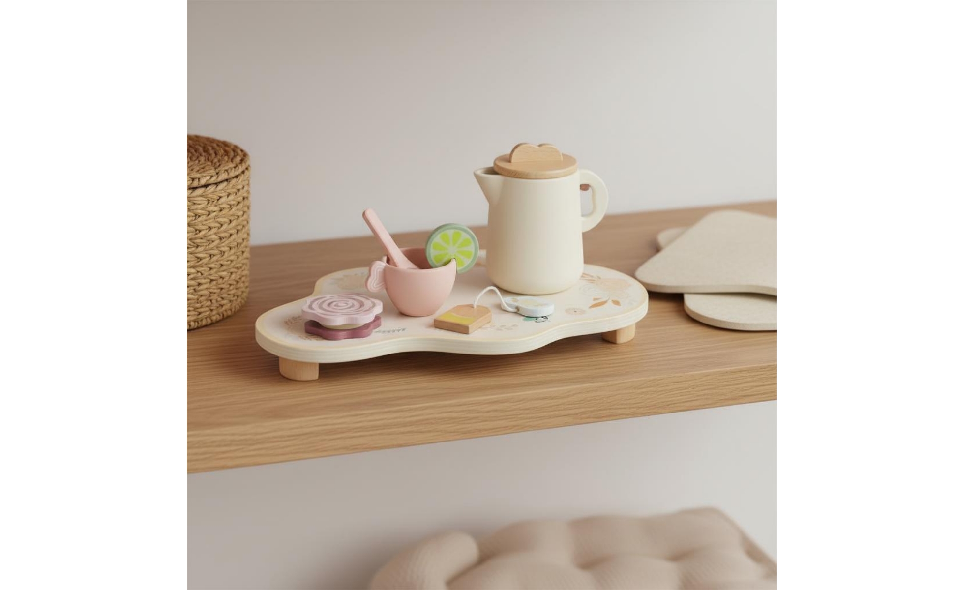 Set da Tè in Legno Educativo Set da Tè Finto in Legno senza per Bambini