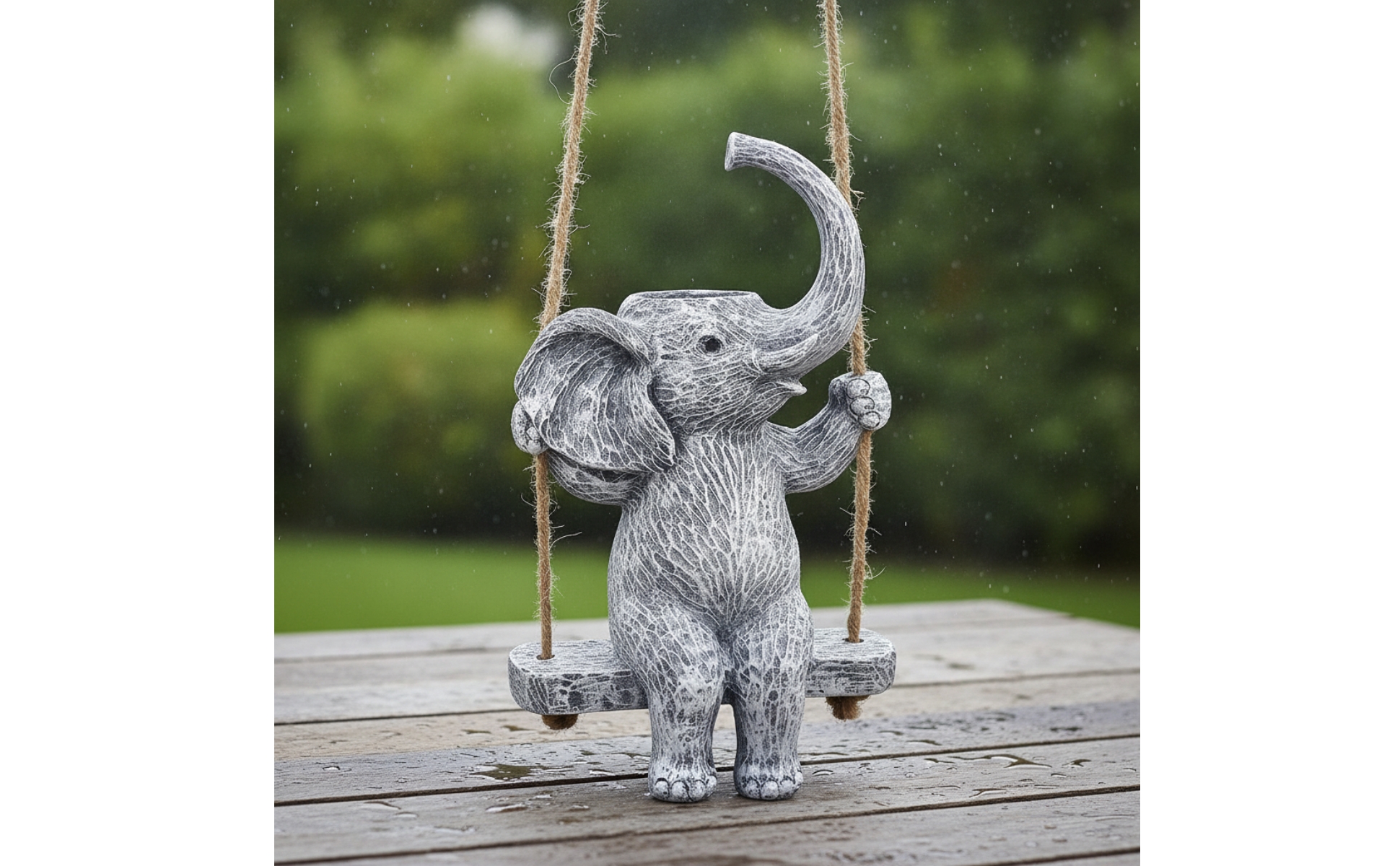 Cache-Pot Éléphant Suspendu Effet Pierre Planteur Éléphant Trou de Drainage