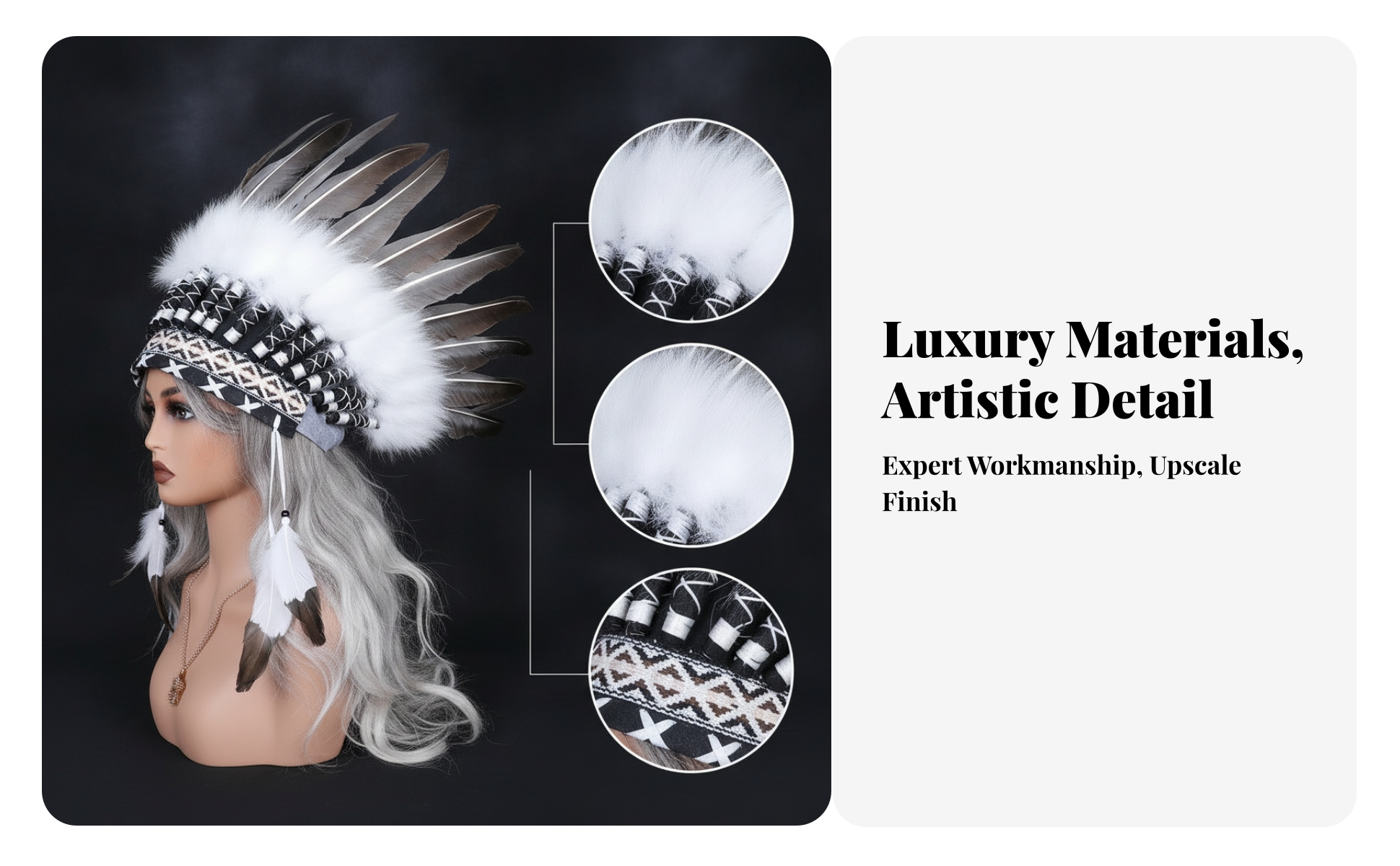 Feather Headdress Fan-Shaped Feather Headpiece Soft White Feathers