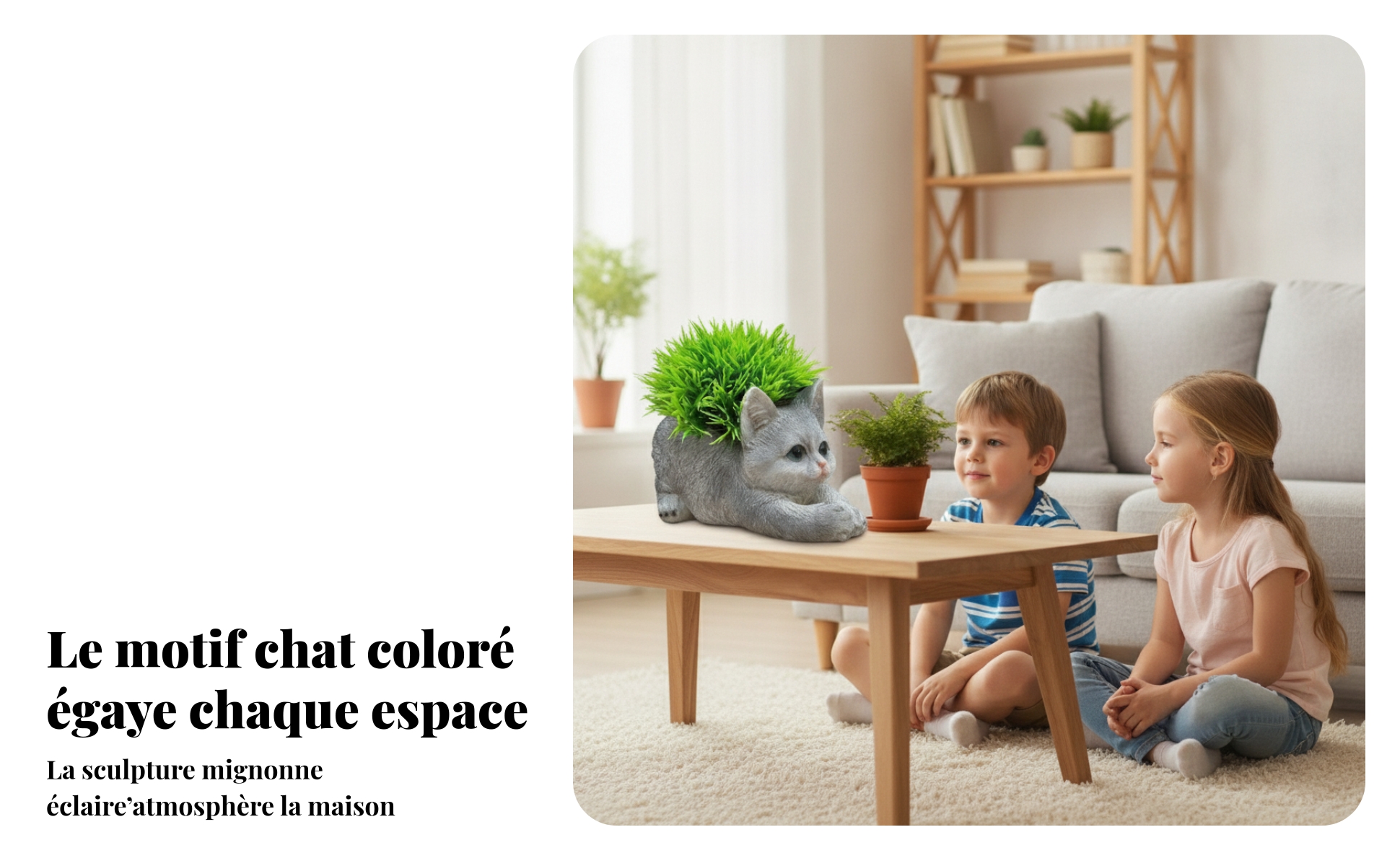 Jardinière Chat Allongé Résine Ornement Chat Couché Aspect Réaliste pour Jardin