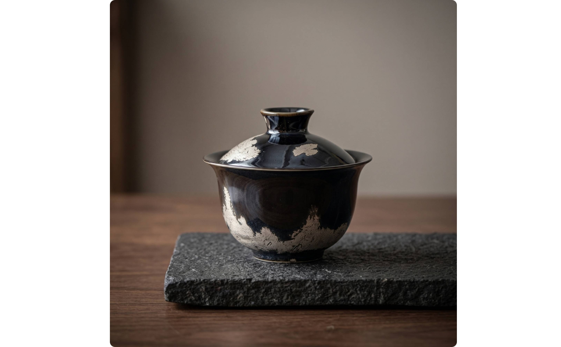 Lidded Gaiwan Crackle Pattern Gaiwan Tea Bowl Dark Finish