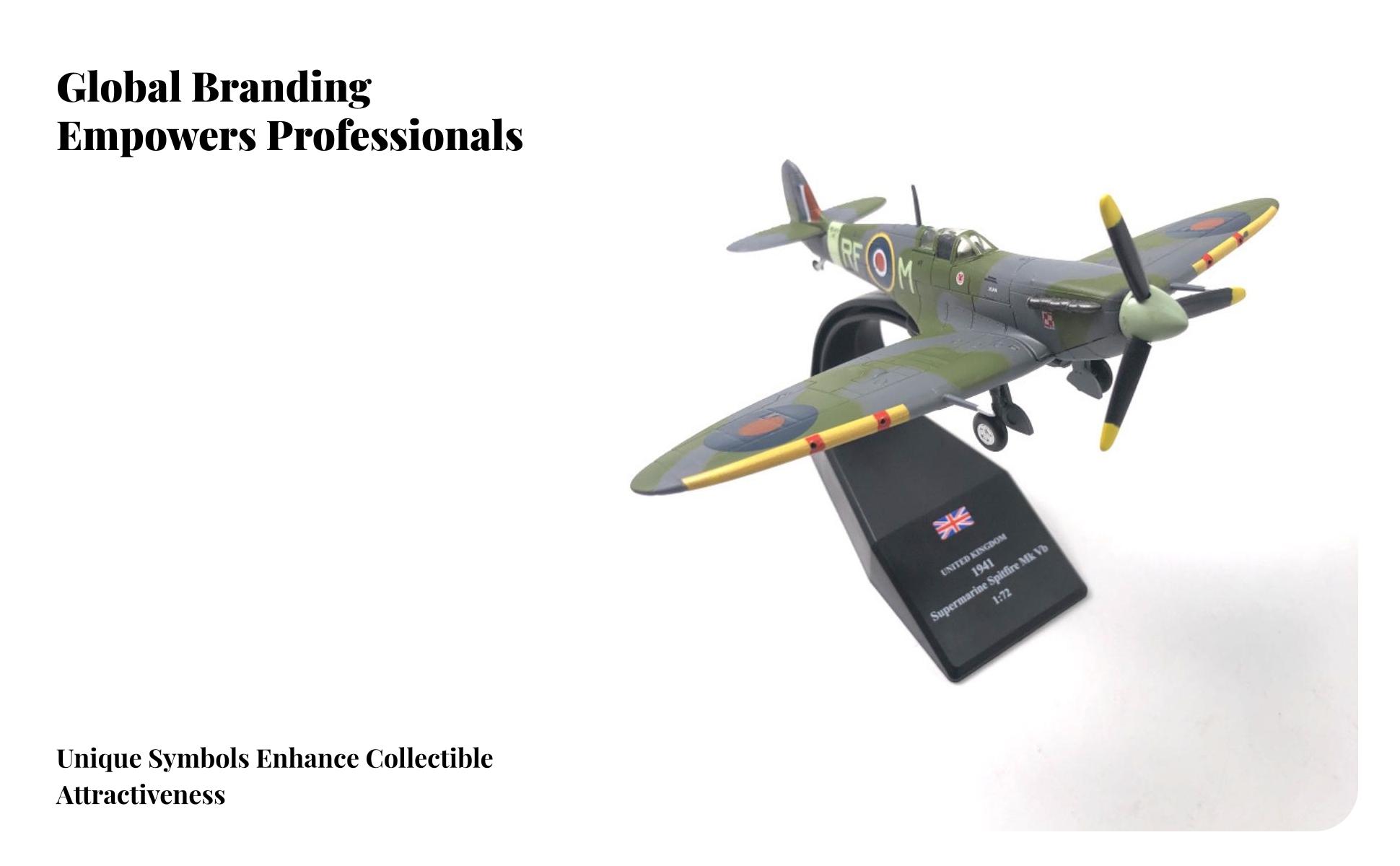 Boxed Display Model Alloy and Plastic Spitfire Model Airplane Printed Markings