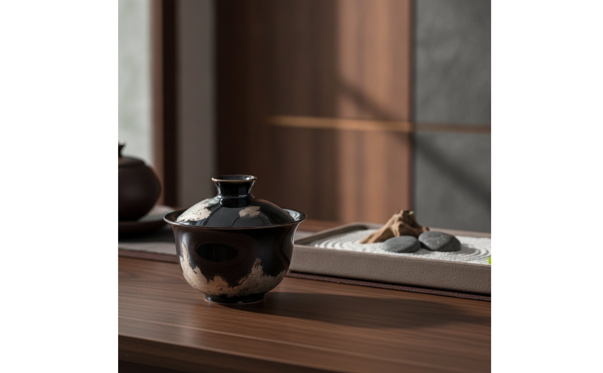 Lidded Gaiwan Crackle Pattern Gaiwan Tea Bowl Dark Finish