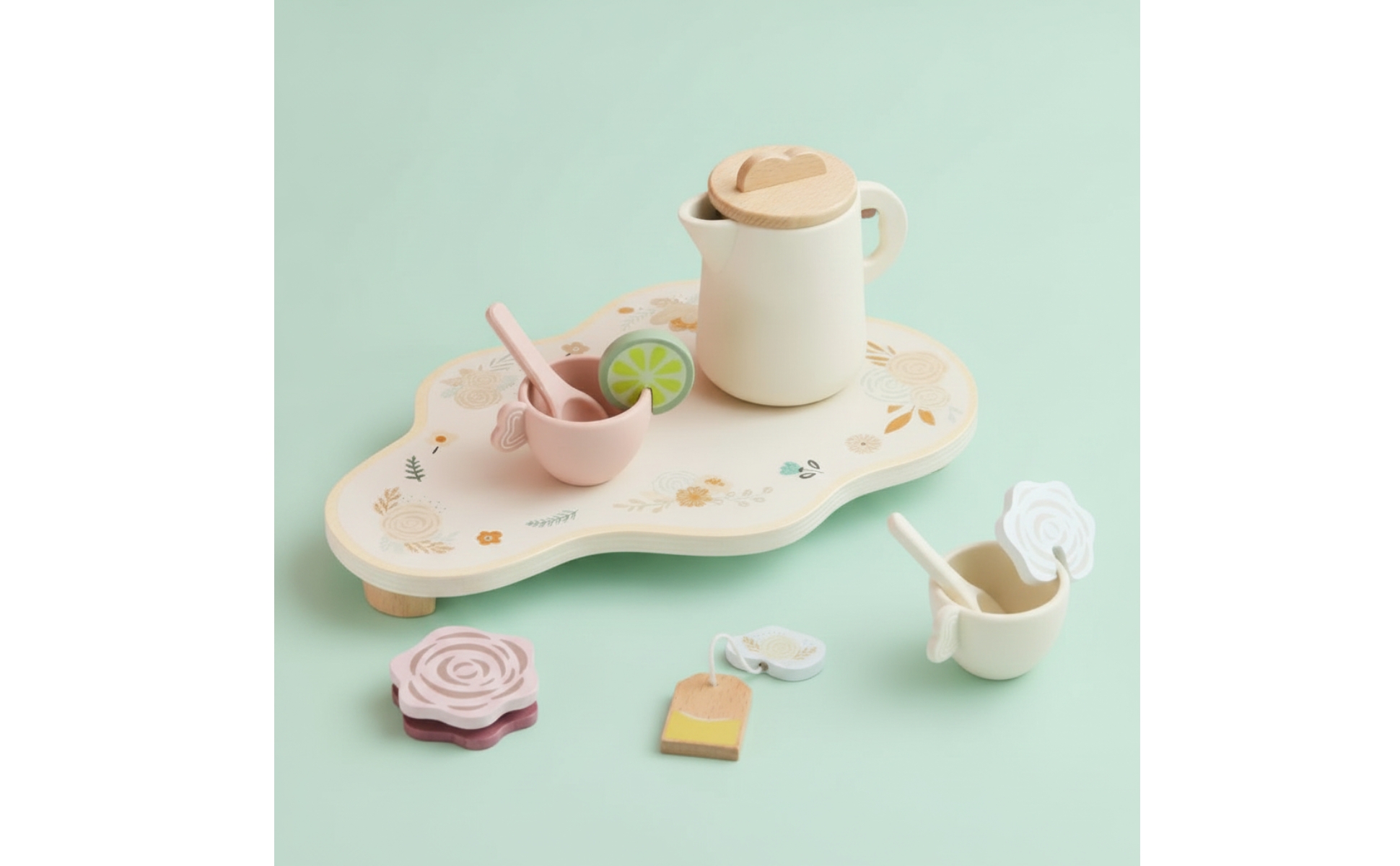Set da Tè in Legno Educativo Set da Tè Finto in Legno senza per Bambini