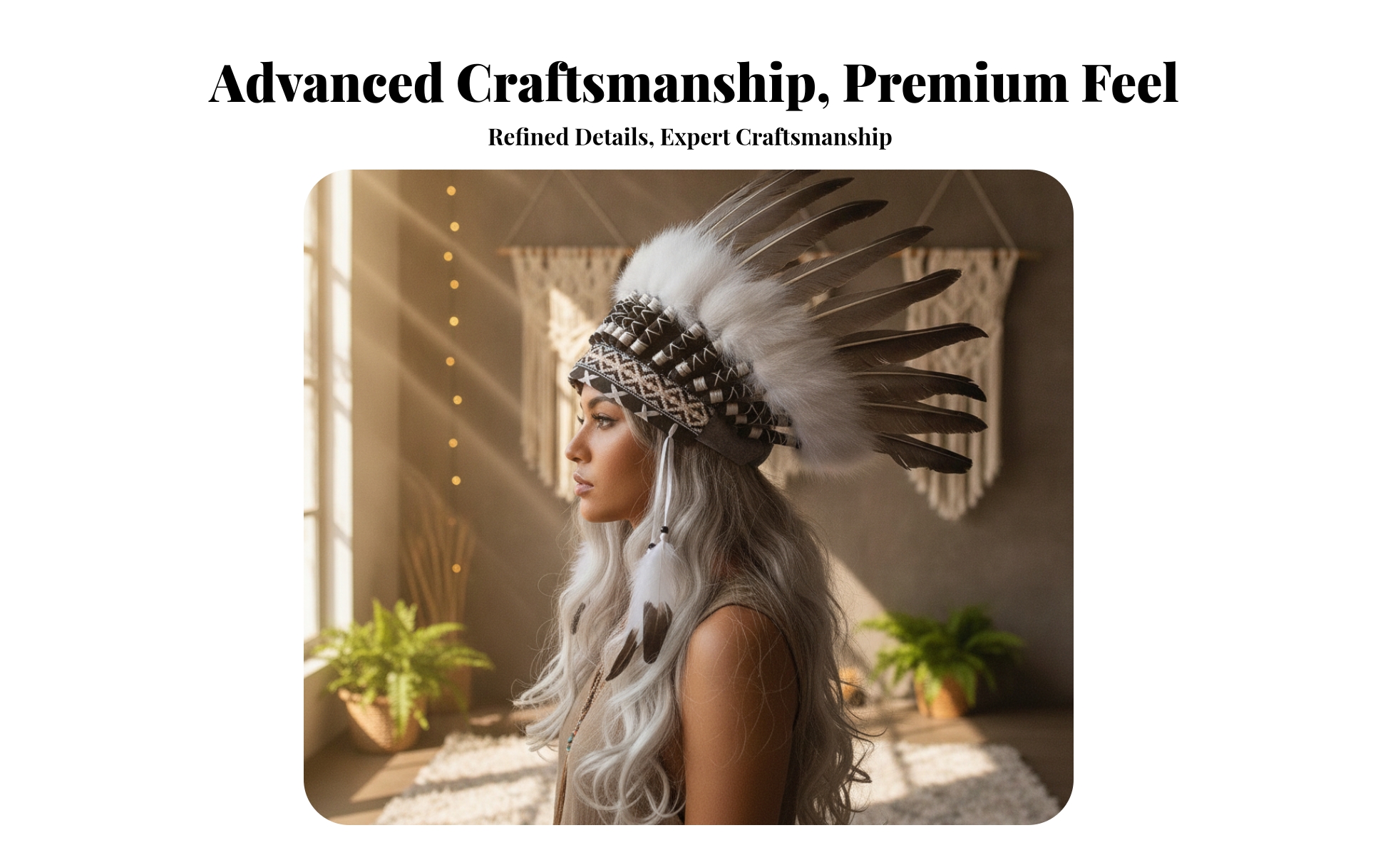 Feather Headdress Fan-Shaped Feather Headpiece Soft White Feathers
