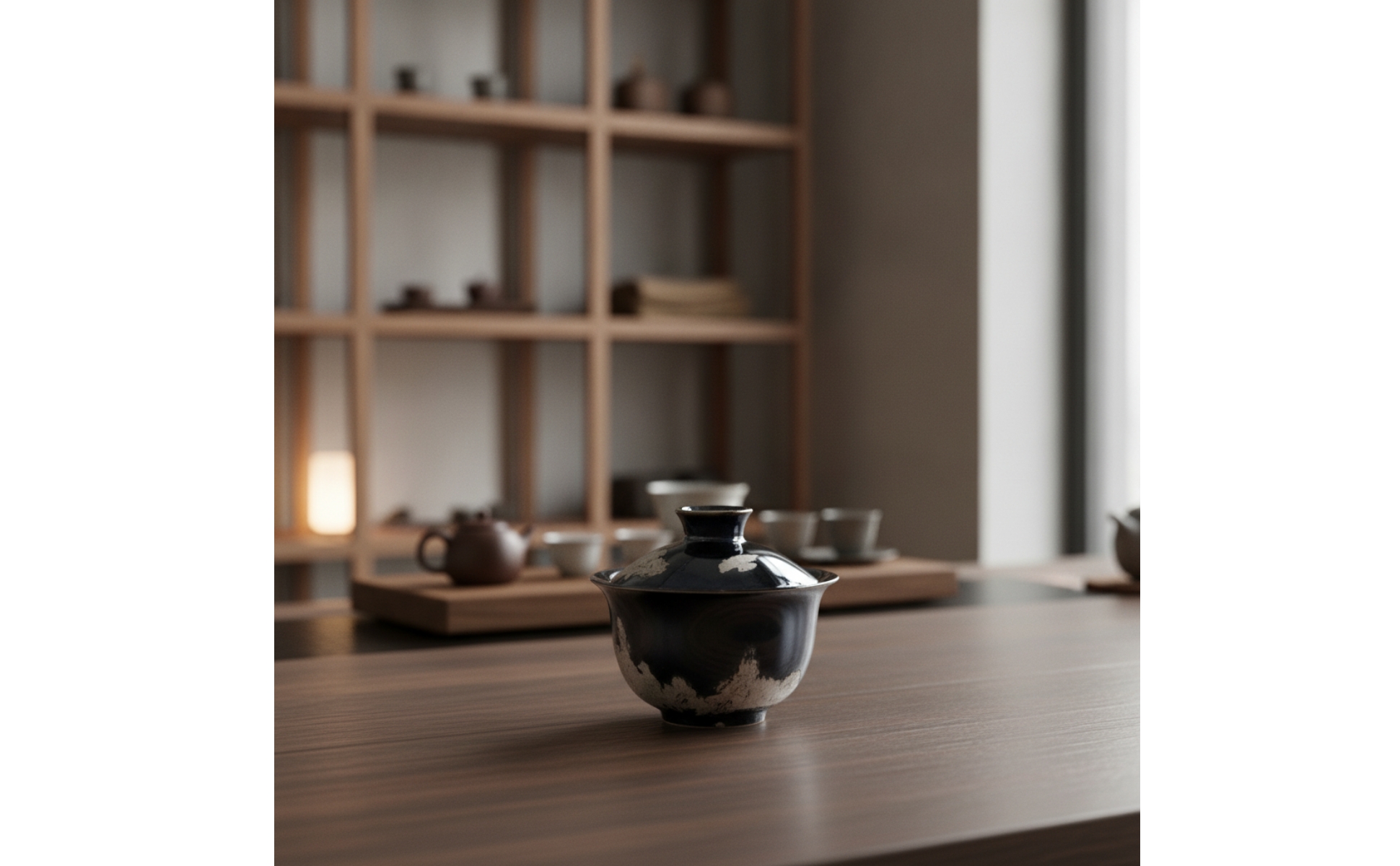 Lidded Gaiwan Crackle Pattern Gaiwan Tea Bowl Dark Finish